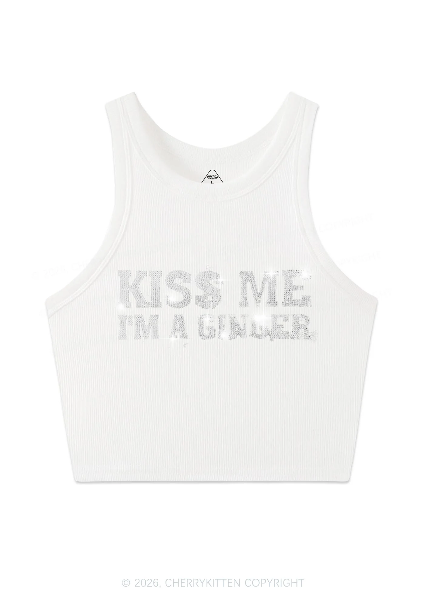 Rhinestone Kiss Me Im Ginger St Patricks Y2K Crop Tank Top Cherrykitten - Image 4