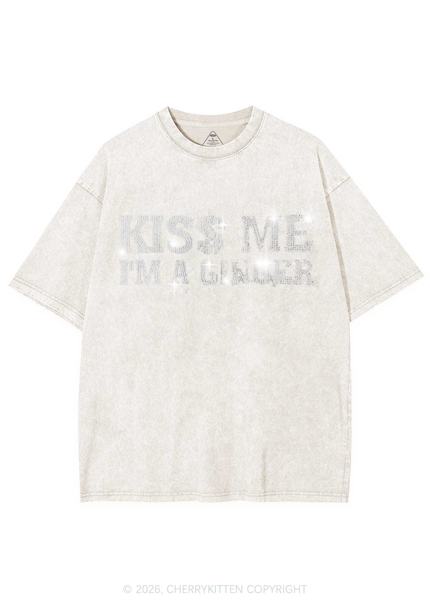 Rhinestone Kiss Me Im Ginger St Patricks Y2K Shirts Washed Tee Cherrykitten - Image 4