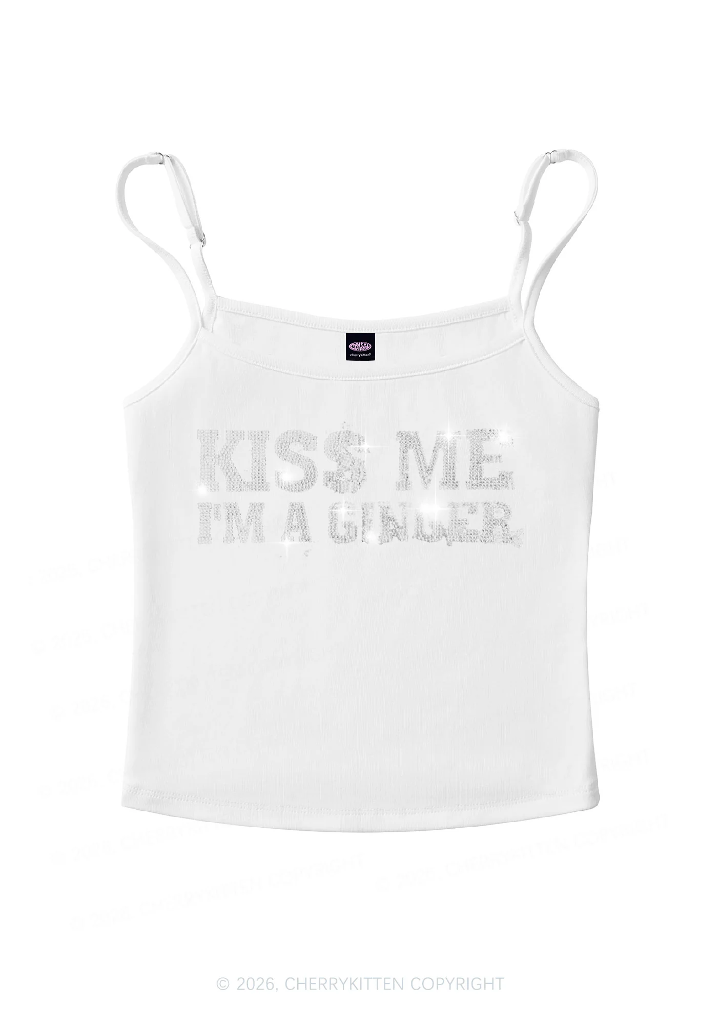 Rhinestone Kiss Me Im Ginger St Patricks Y2K Spaghetti Strap Cami Cherrykitten - Image 3