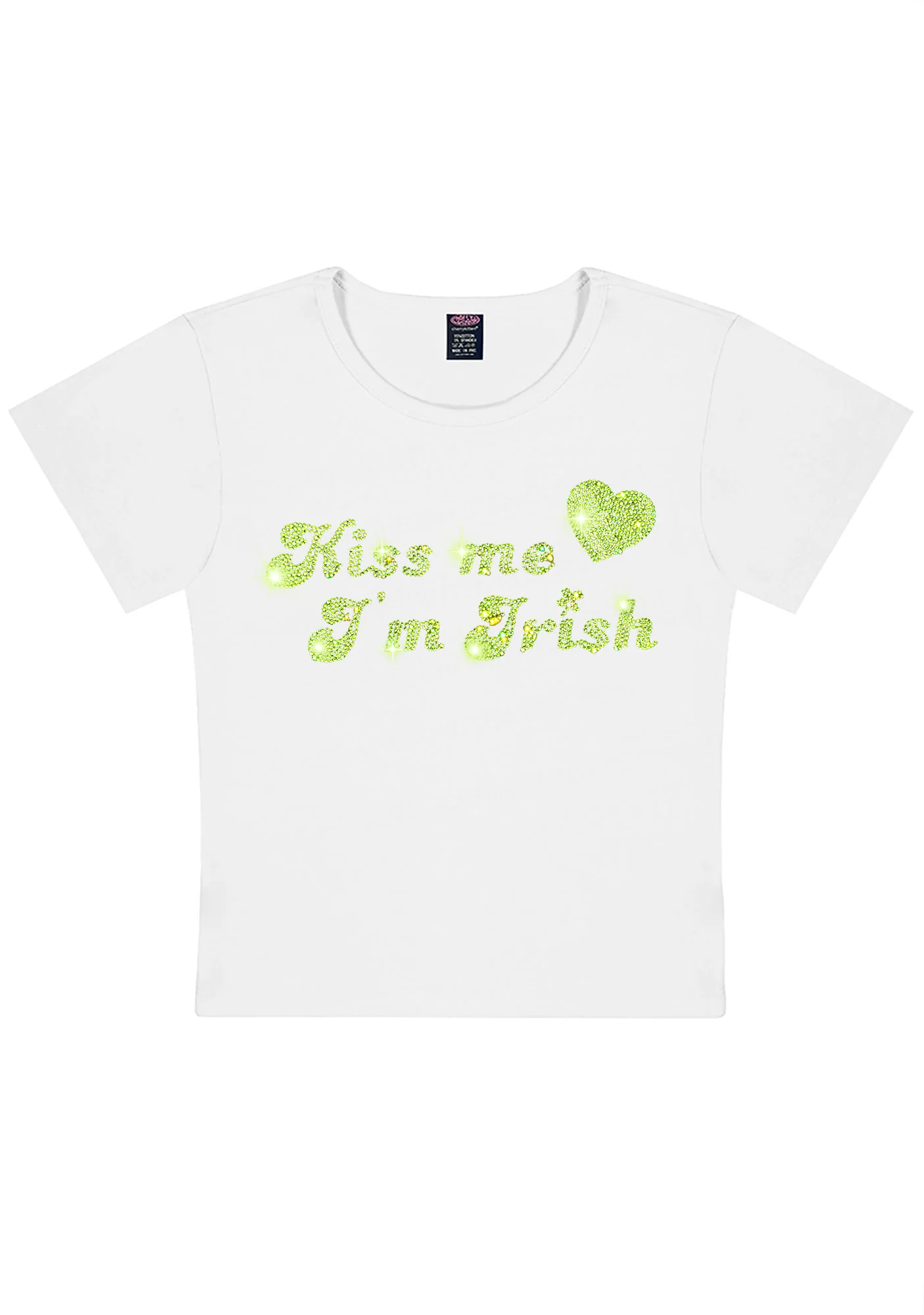 Rhinestone Kiss Me St Patricks Y2K Baby Tee Cherrykitten - Image 4