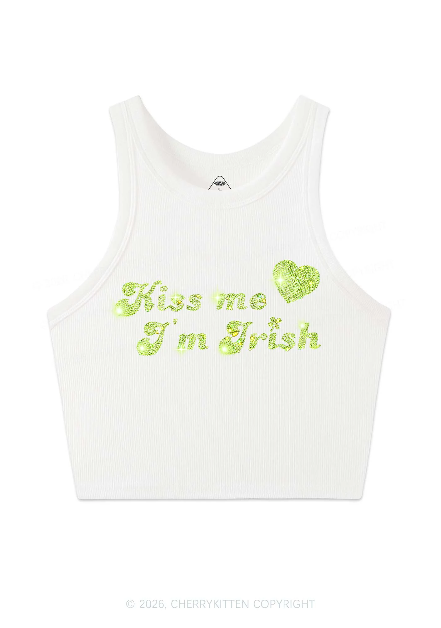 Rhinestone Kiss Me St Patricks Y2K Crop Tank Top Cherrykitten - Image 4