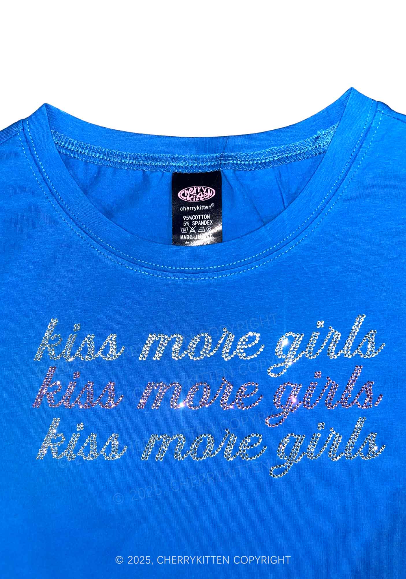 Rhinestone Kiss More Girls Pride Y2K Baby Tee Cherrykitten - Image 2