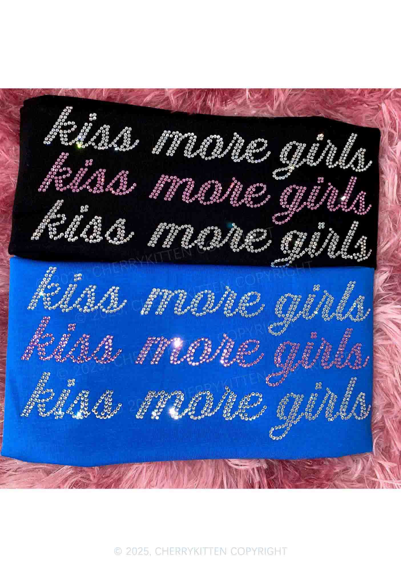 Rhinestone Kiss More Girls Pride Y2K Baby Tee Cherrykitten - Image 3