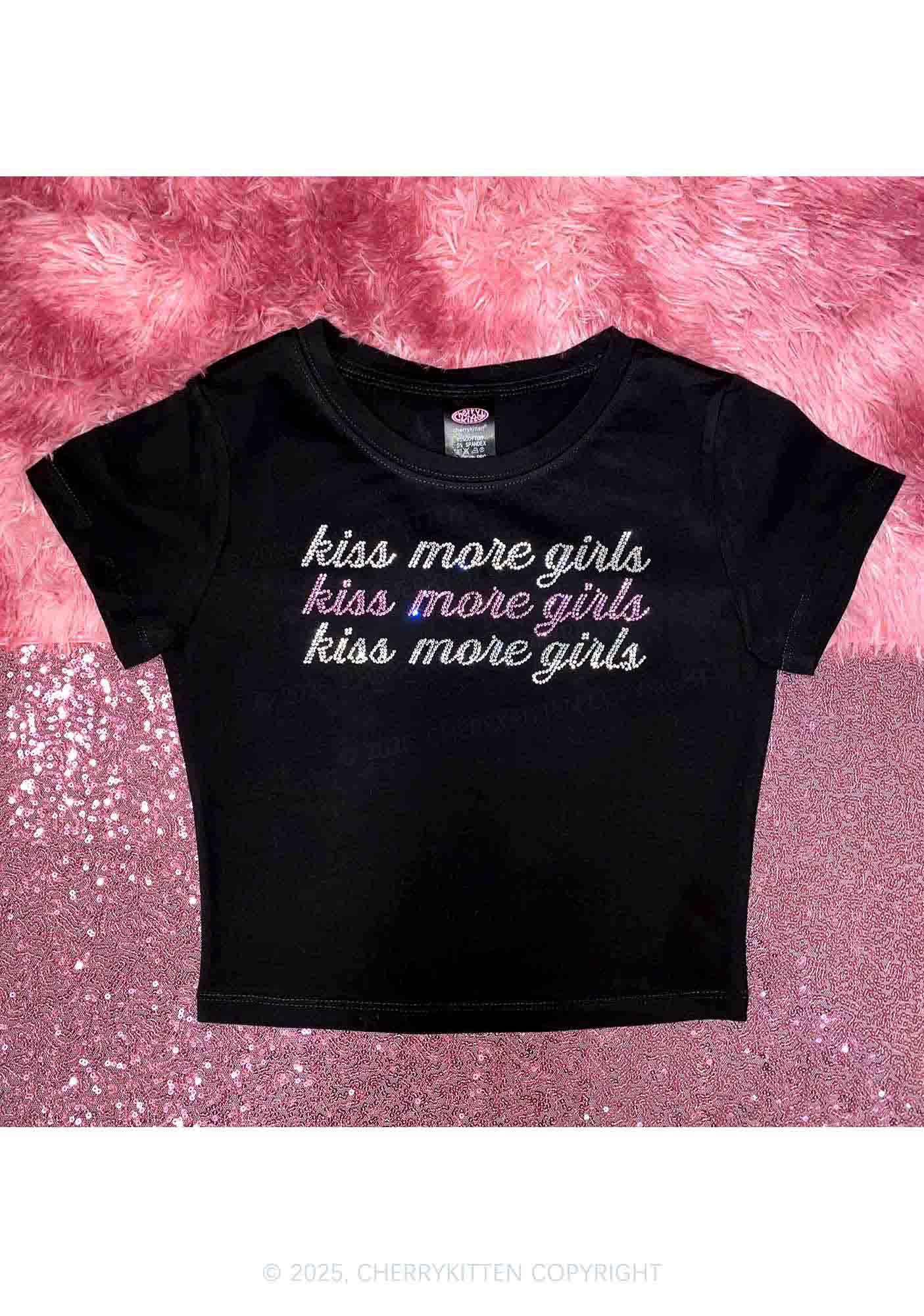 Rhinestone Kiss More Girls Pride Y2K Baby Tee Cherrykitten - Image 4