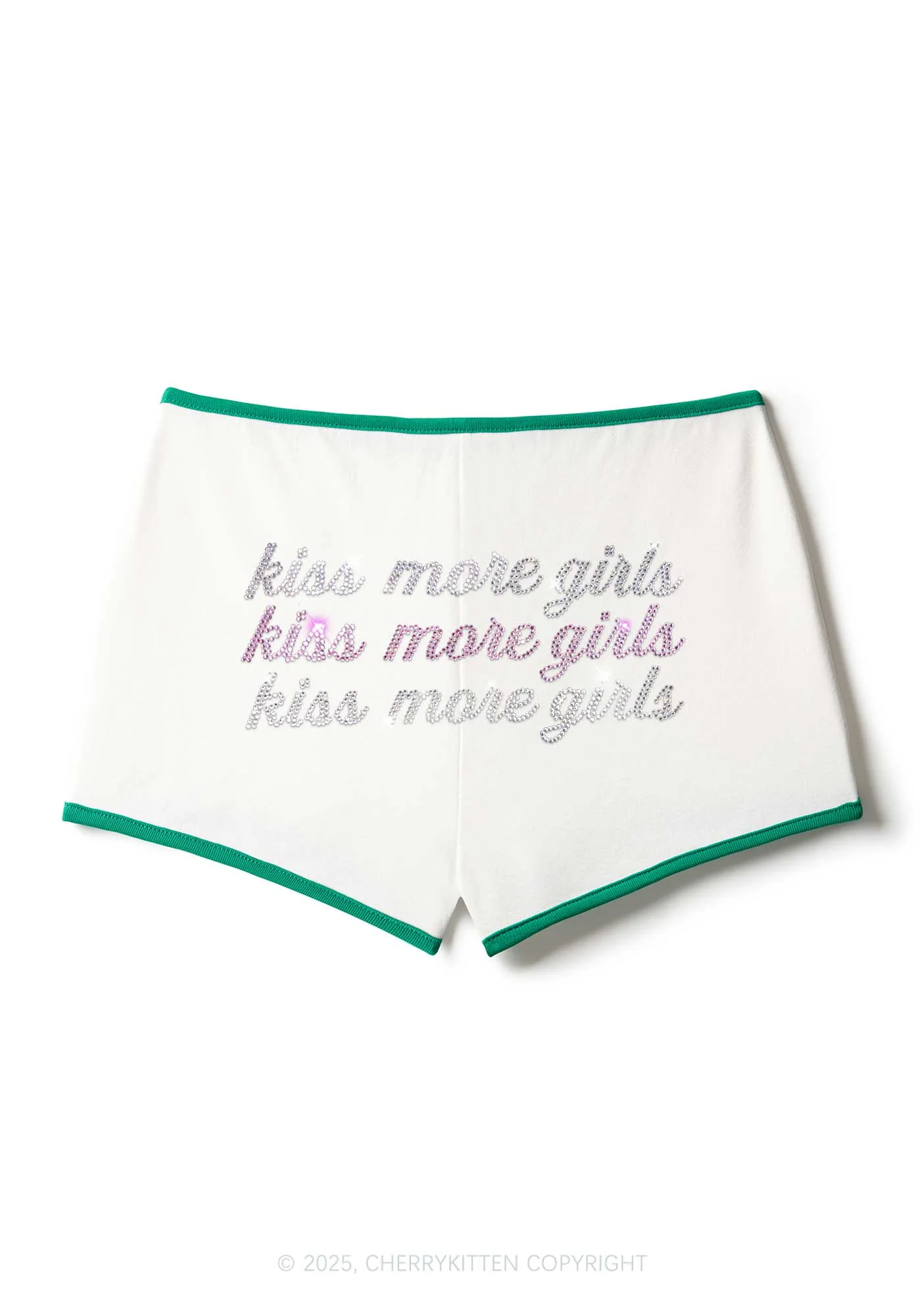 Rhinestone Kiss More Girls Pride Y2K Booty Shorts Cherrykitten - Image 3