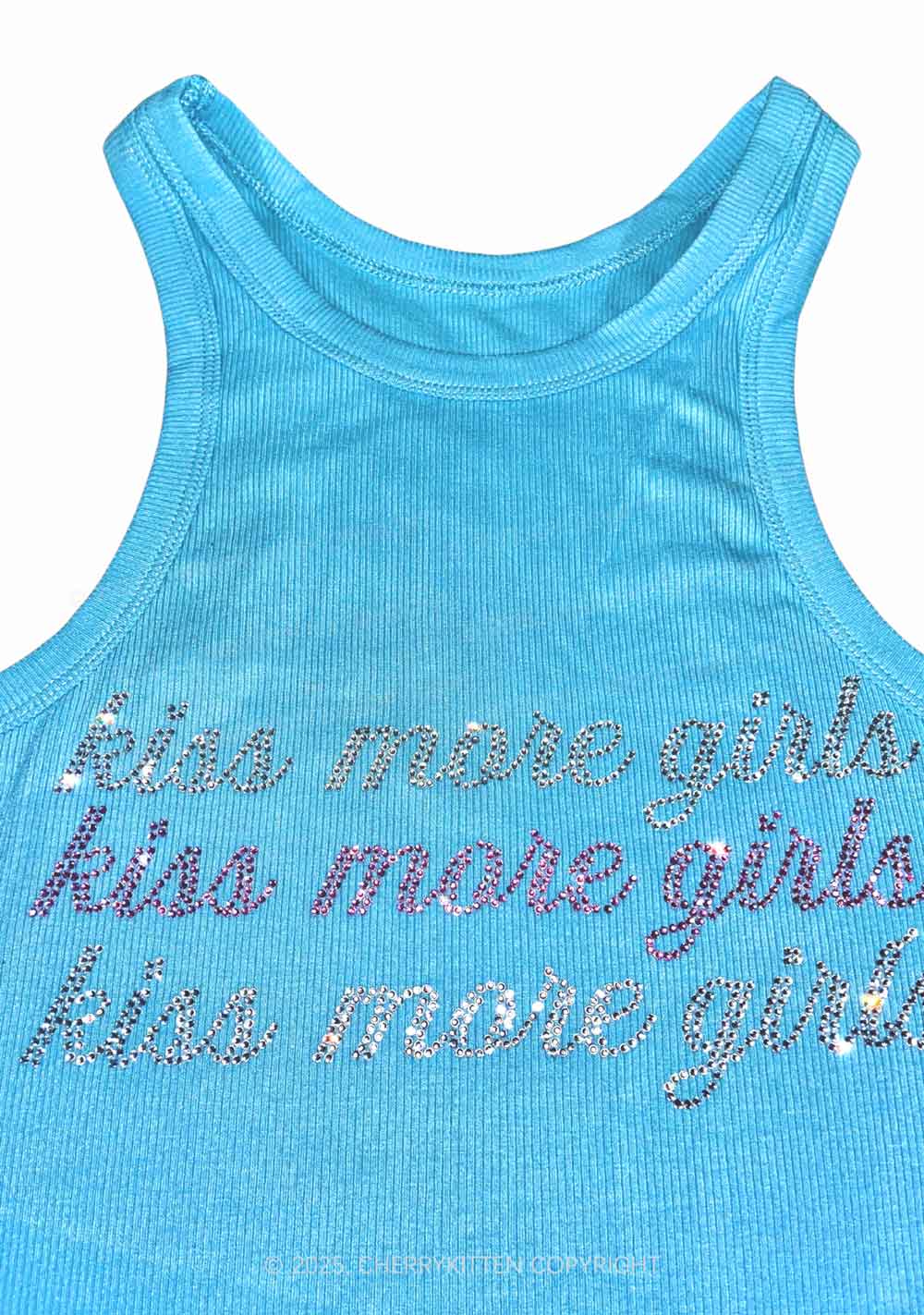 Rhinestone Kiss More Girls Pride Y2K Crop Tank Top Cherrykitten - Image 2