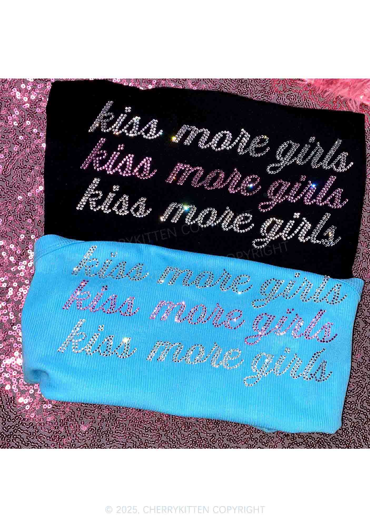 Rhinestone Kiss More Girls Pride Y2K Crop Tank Top Cherrykitten - Image 3