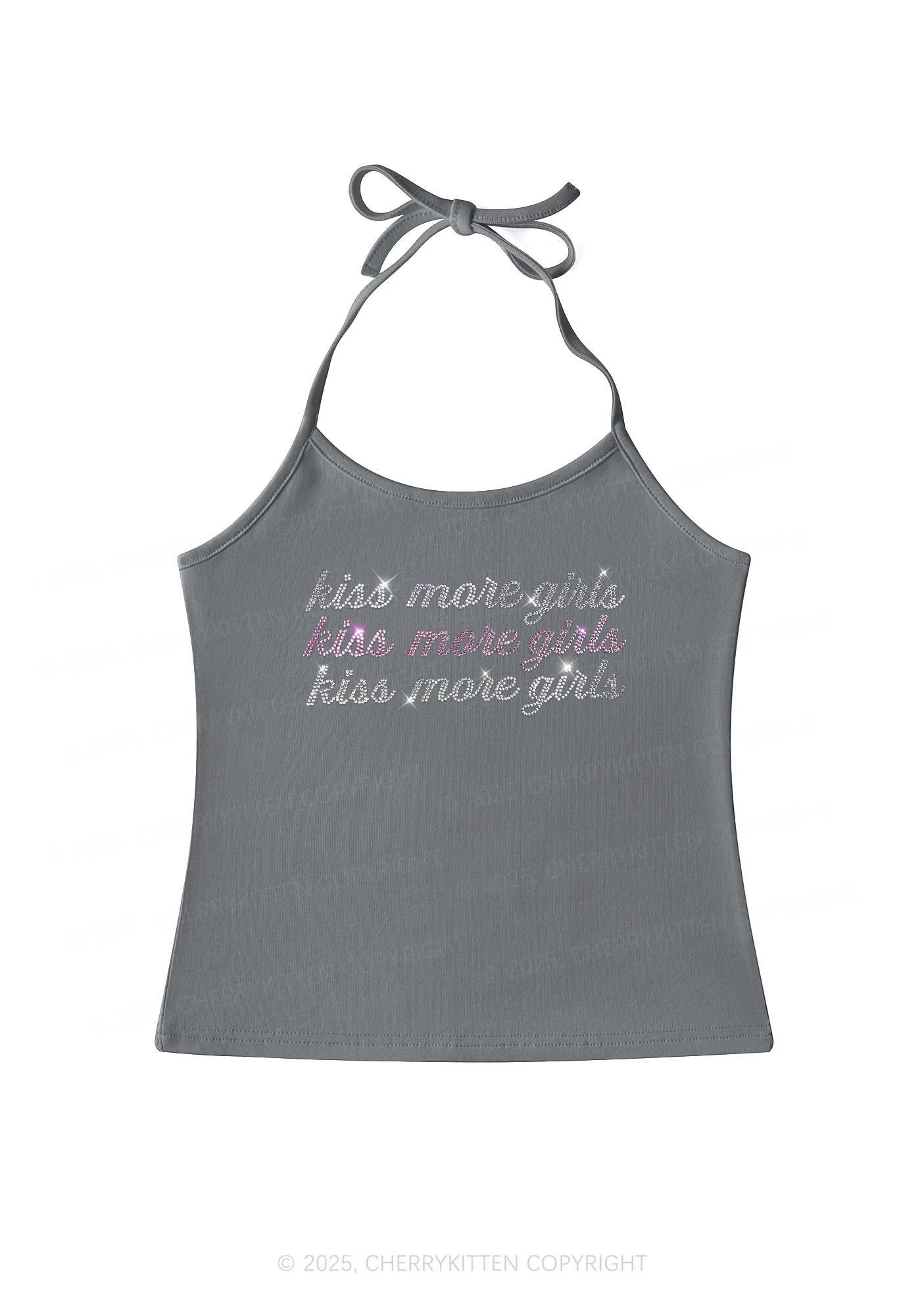 Rhinestone Kiss More Girls Pride Y2K Halter Neck Cami Cherrykitten - Image 4