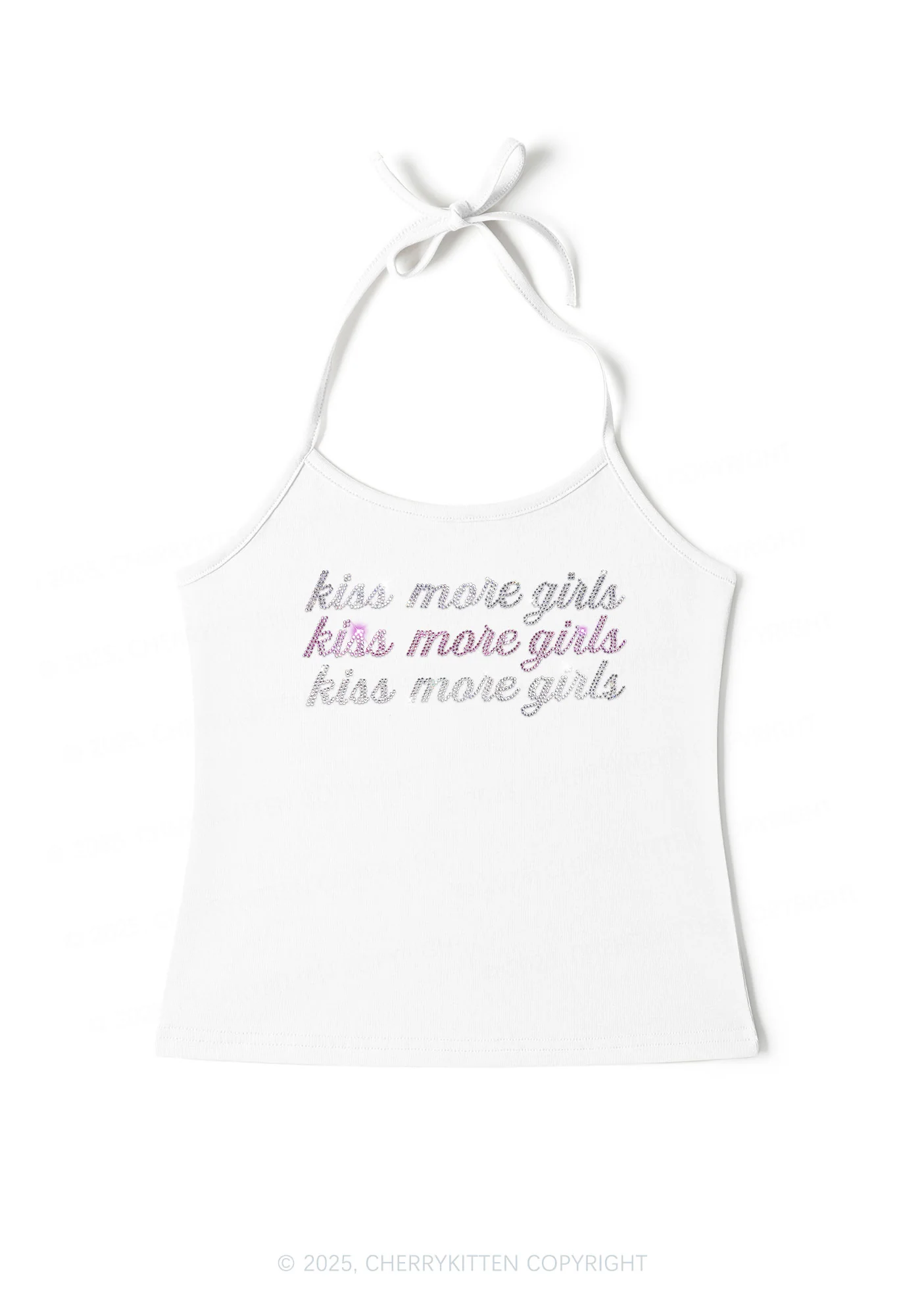 Rhinestone Kiss More Girls Pride Y2K Halter Neck Cami Cherrykitten - Image 5