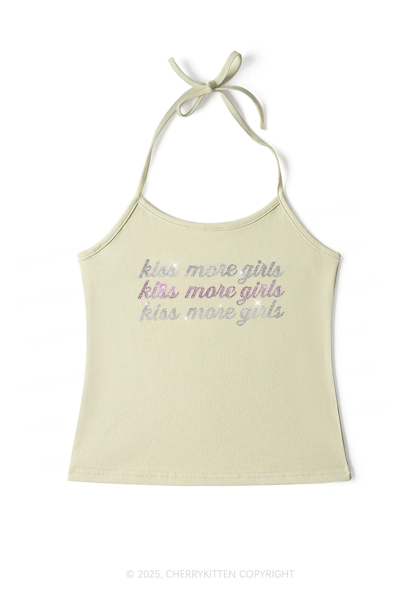 Rhinestone Kiss More Girls Pride Y2K Halter Neck Cami Cherrykitten - Image 6