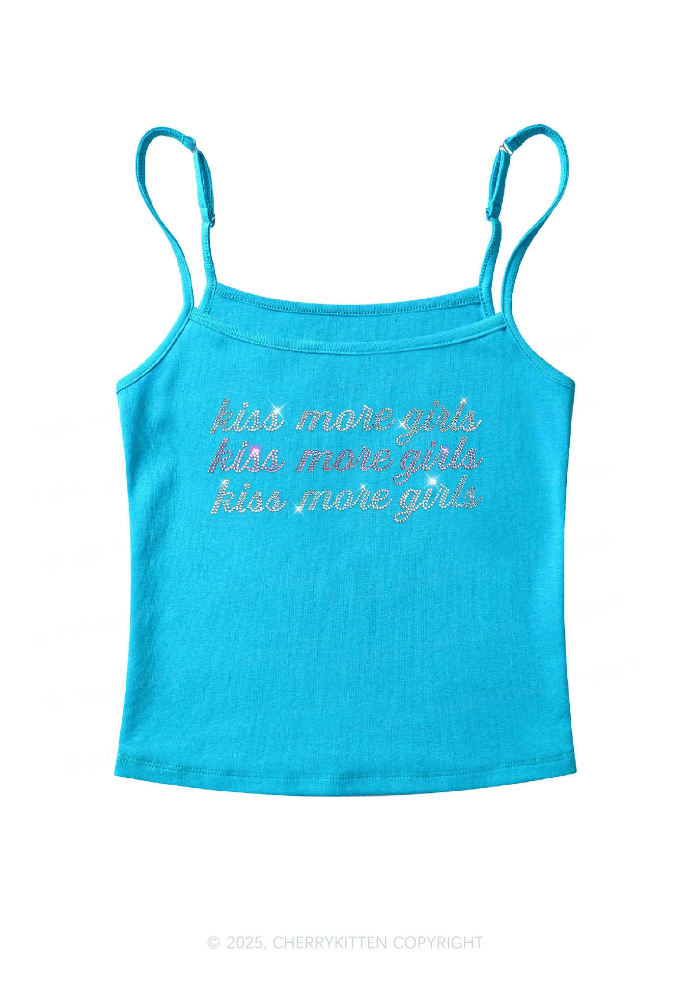 Rhinestone Kiss More Girls Pride Y2K Spaghetti Strap Cami Cherrykitten - Image 4