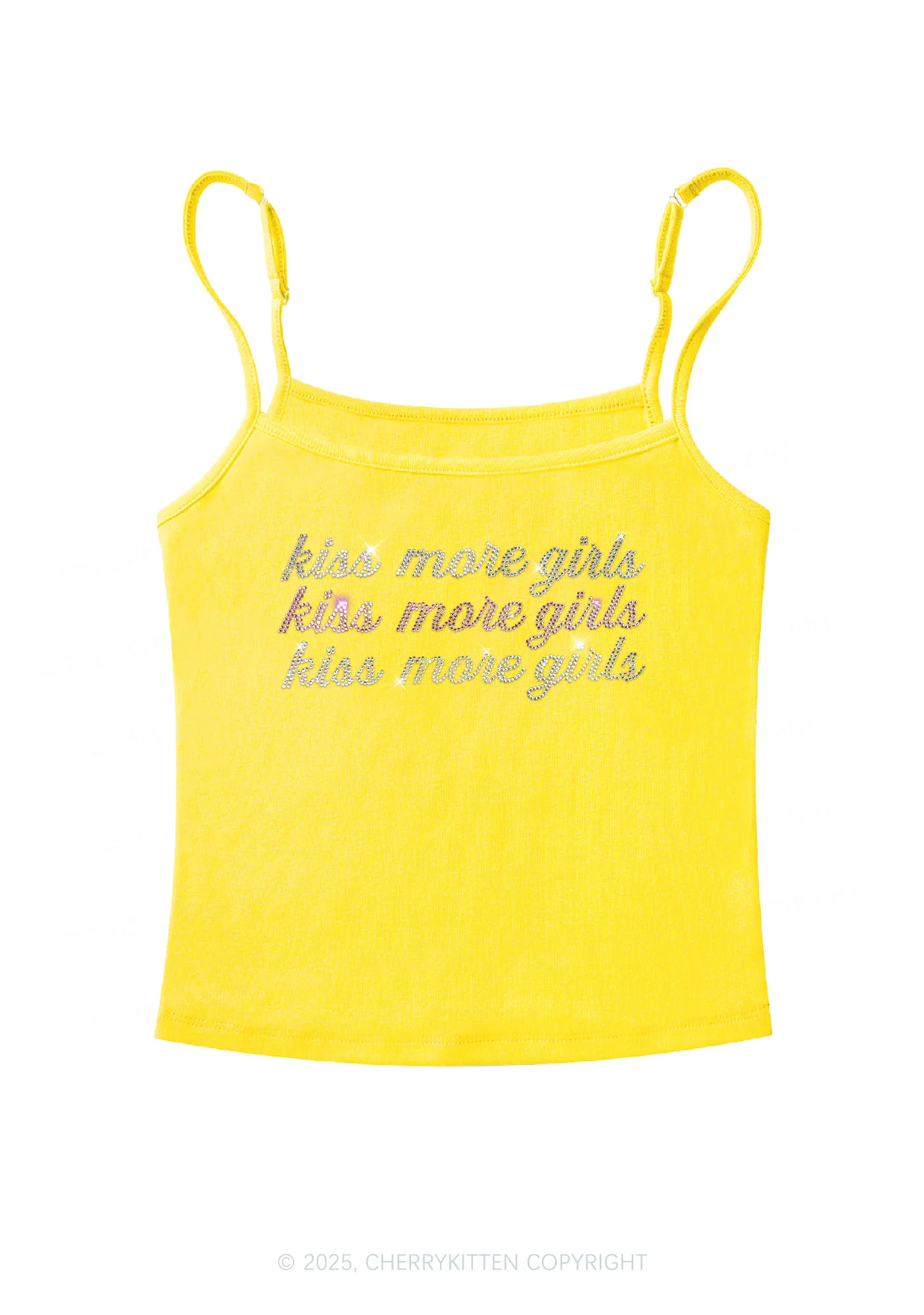 Rhinestone Kiss More Girls Pride Y2K Spaghetti Strap Cami Cherrykitten - Image 7