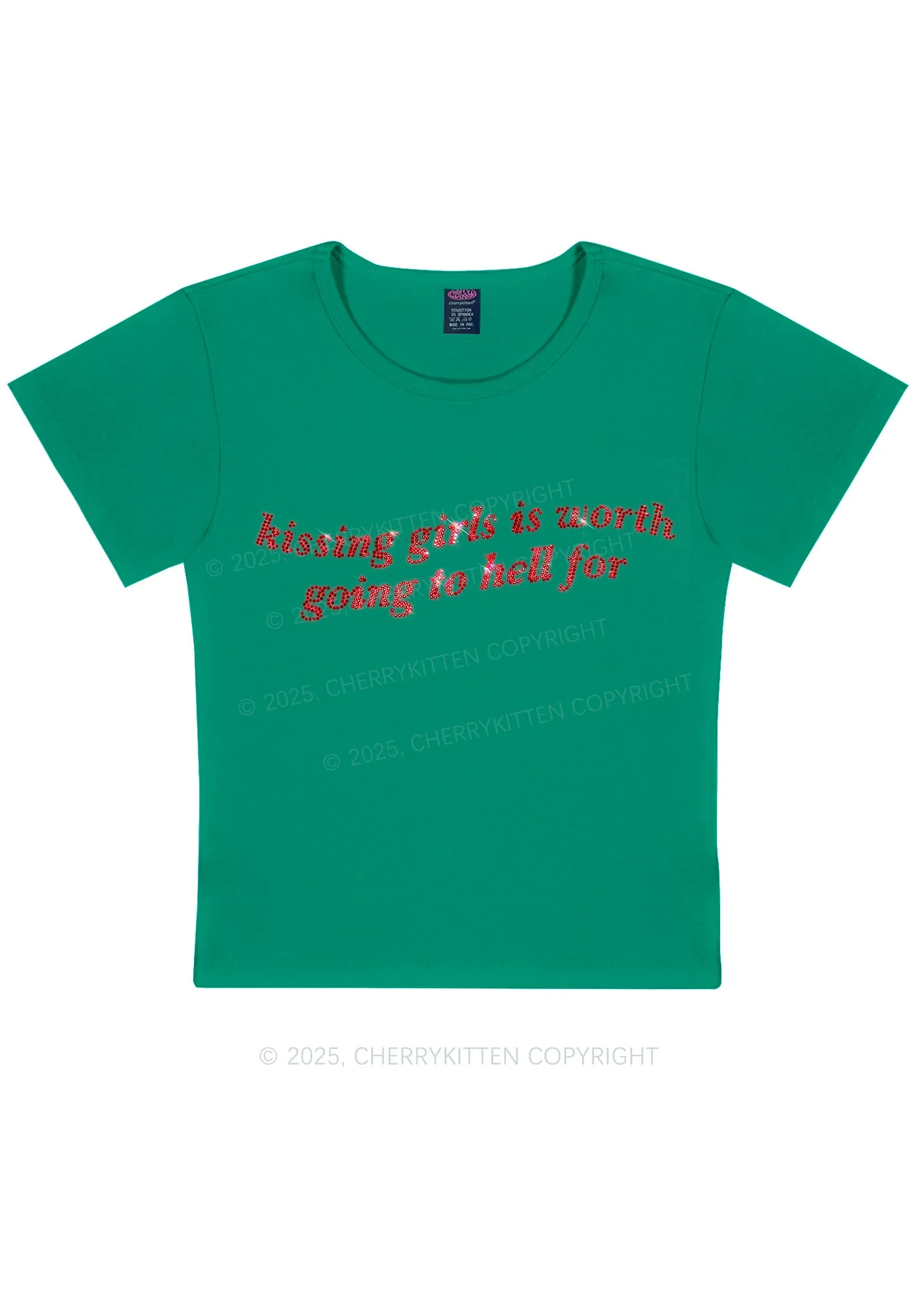 Rhinestone Kissing Girls is Worth Pride Y2K Baby Tee Cherrykitten - Image 11