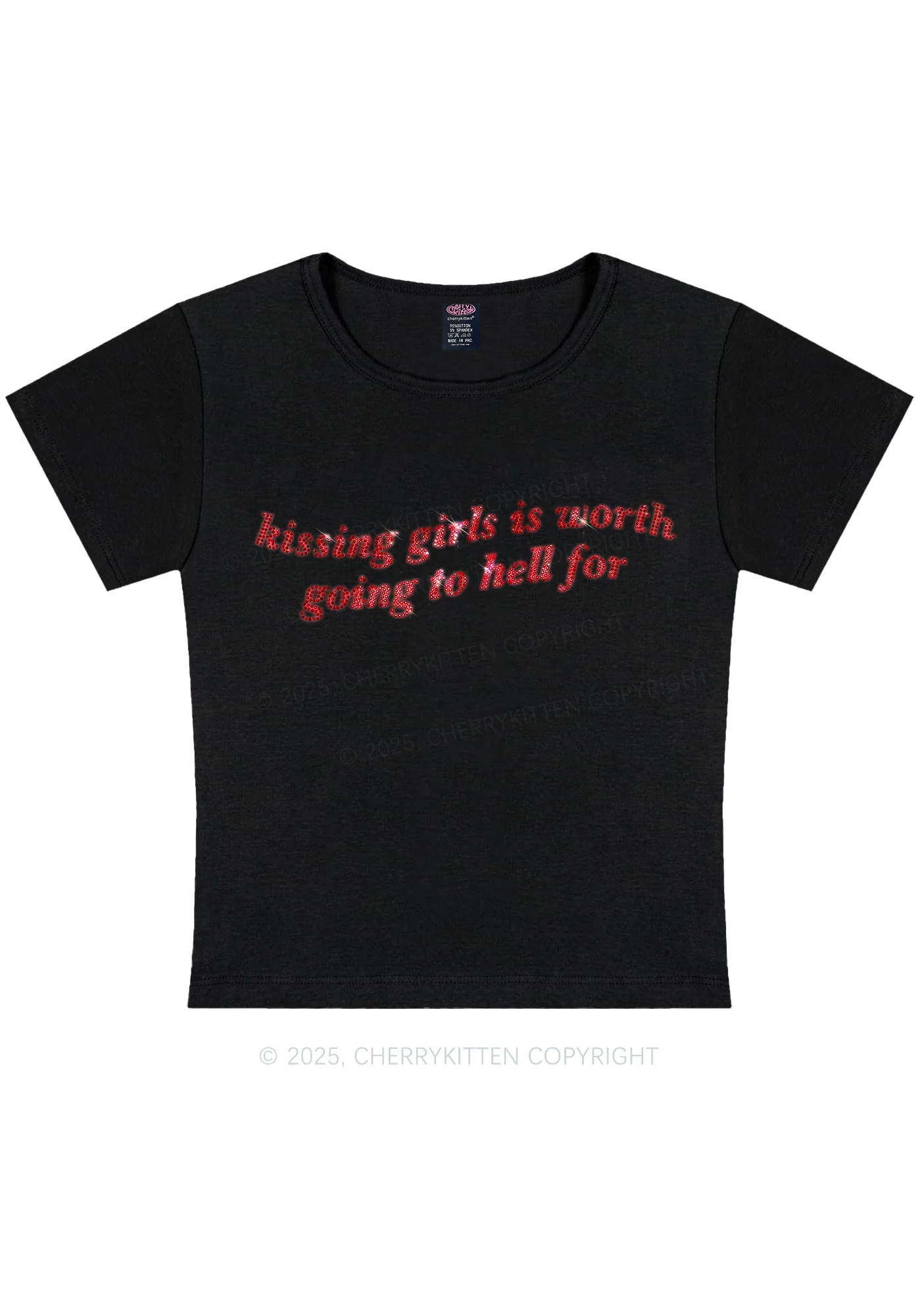 Rhinestone Kissing Girls is Worth Pride Y2K Baby Tee Cherrykitten - Image 4