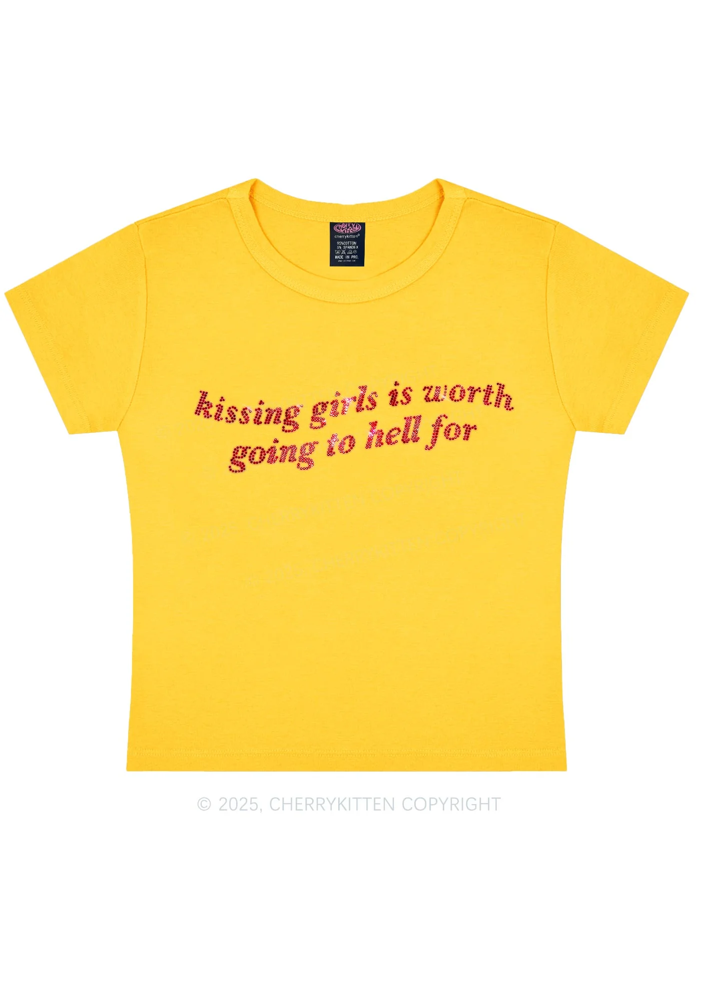 Rhinestone Kissing Girls is Worth Pride Y2K Baby Tee Cherrykitten - Image 5