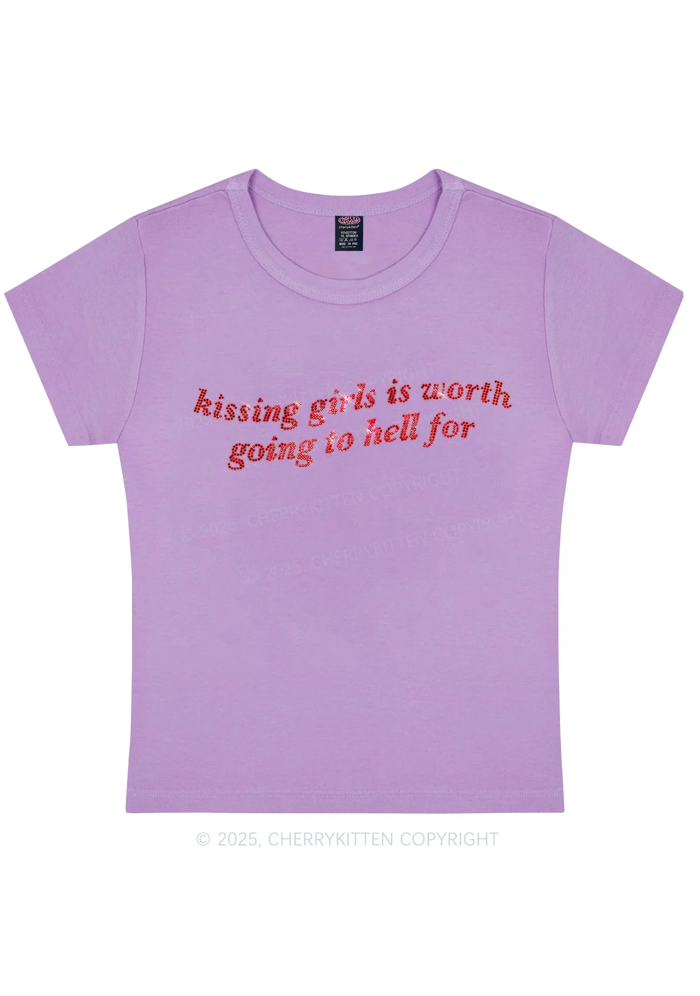 Rhinestone Kissing Girls is Worth Pride Y2K Baby Tee Cherrykitten - Image 6