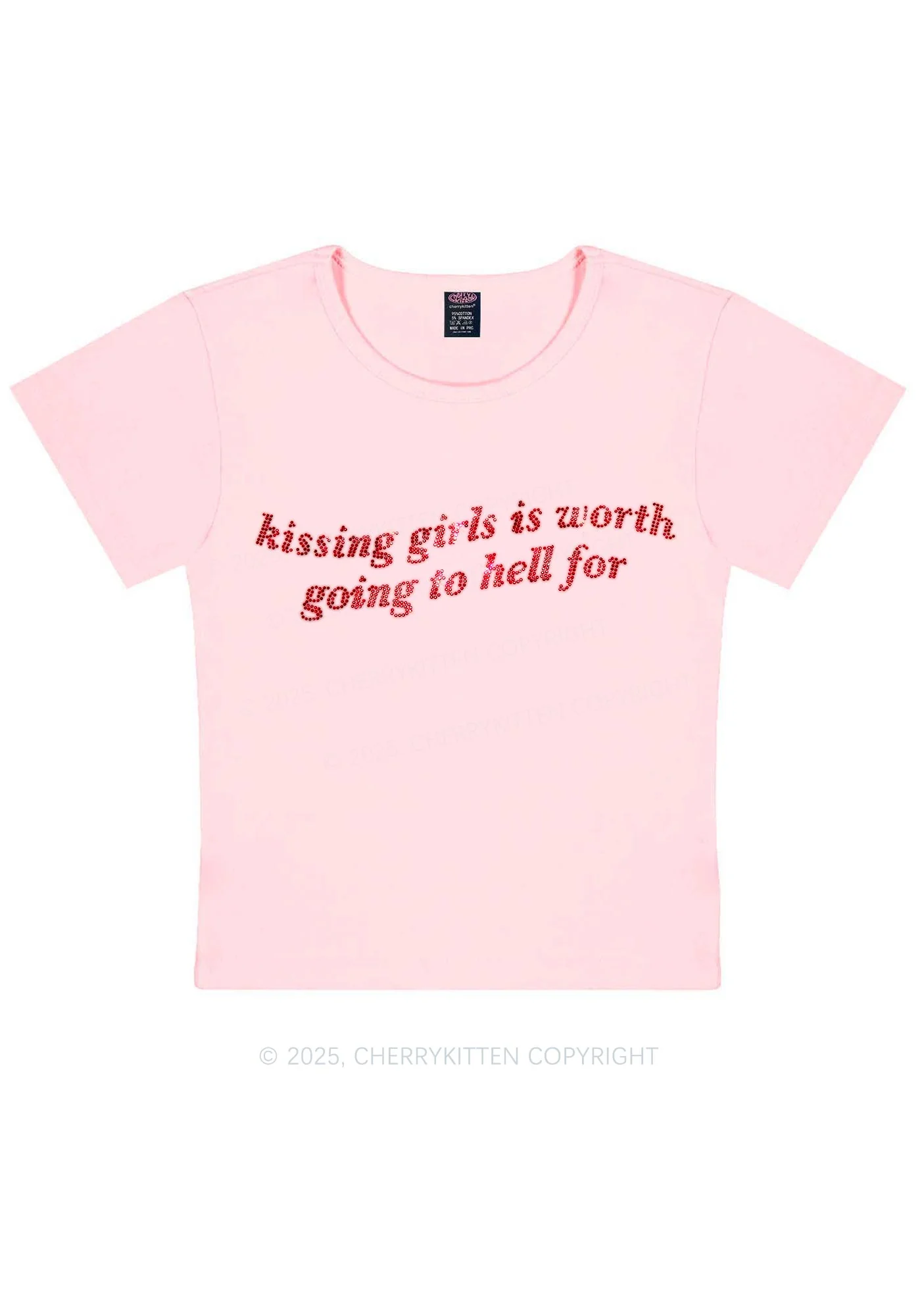 Rhinestone Kissing Girls is Worth Pride Y2K Baby Tee Cherrykitten - Image 9