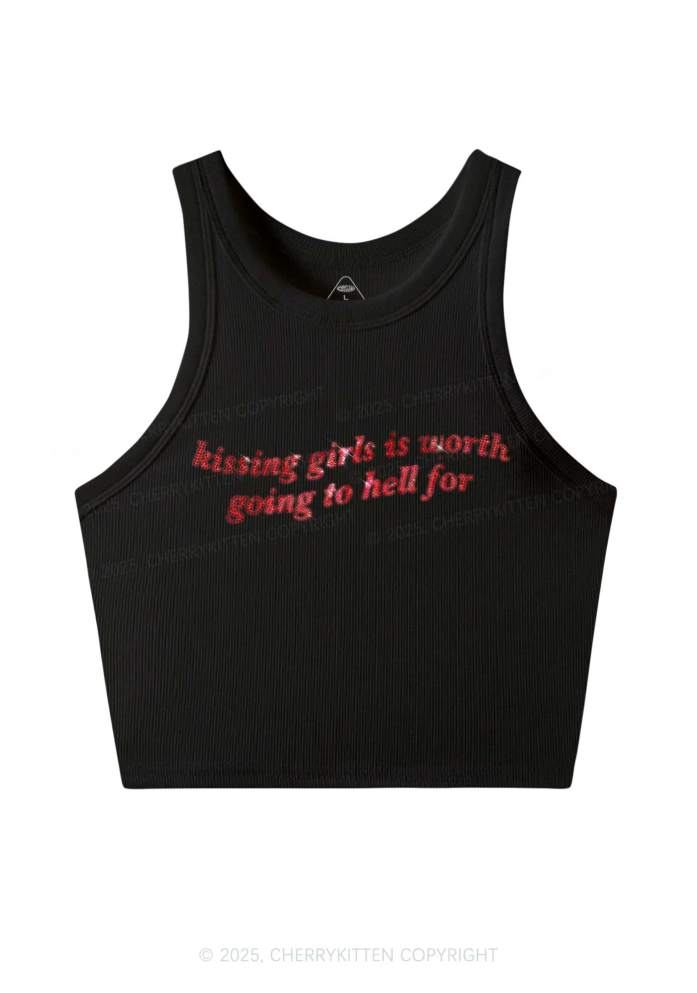 Rhinestone Kissing Girls is Worth Pride Y2K Crop Tank Top Cherrykitten - Image 3