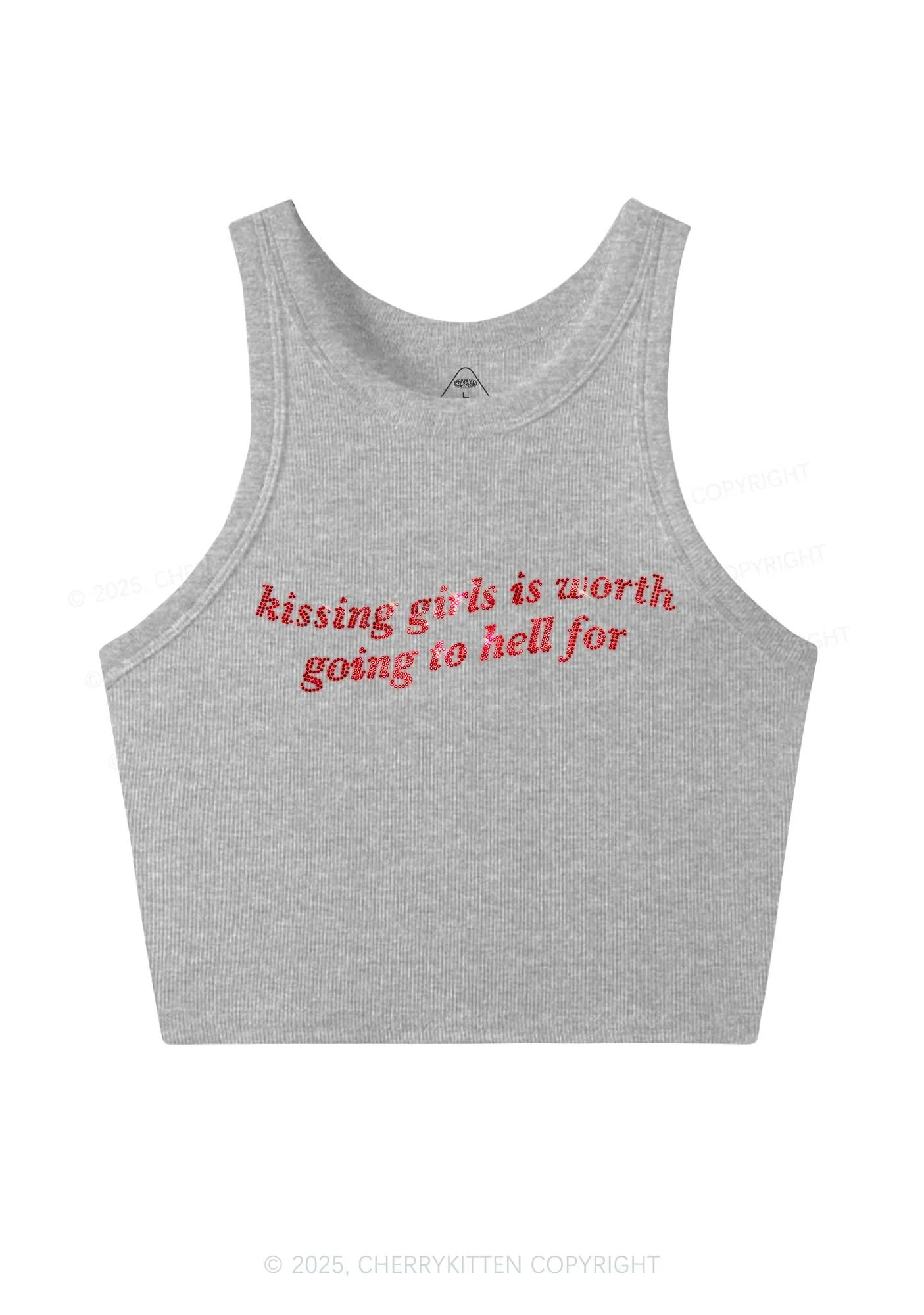Rhinestone Kissing Girls is Worth Pride Y2K Crop Tank Top Cherrykitten - Image 4