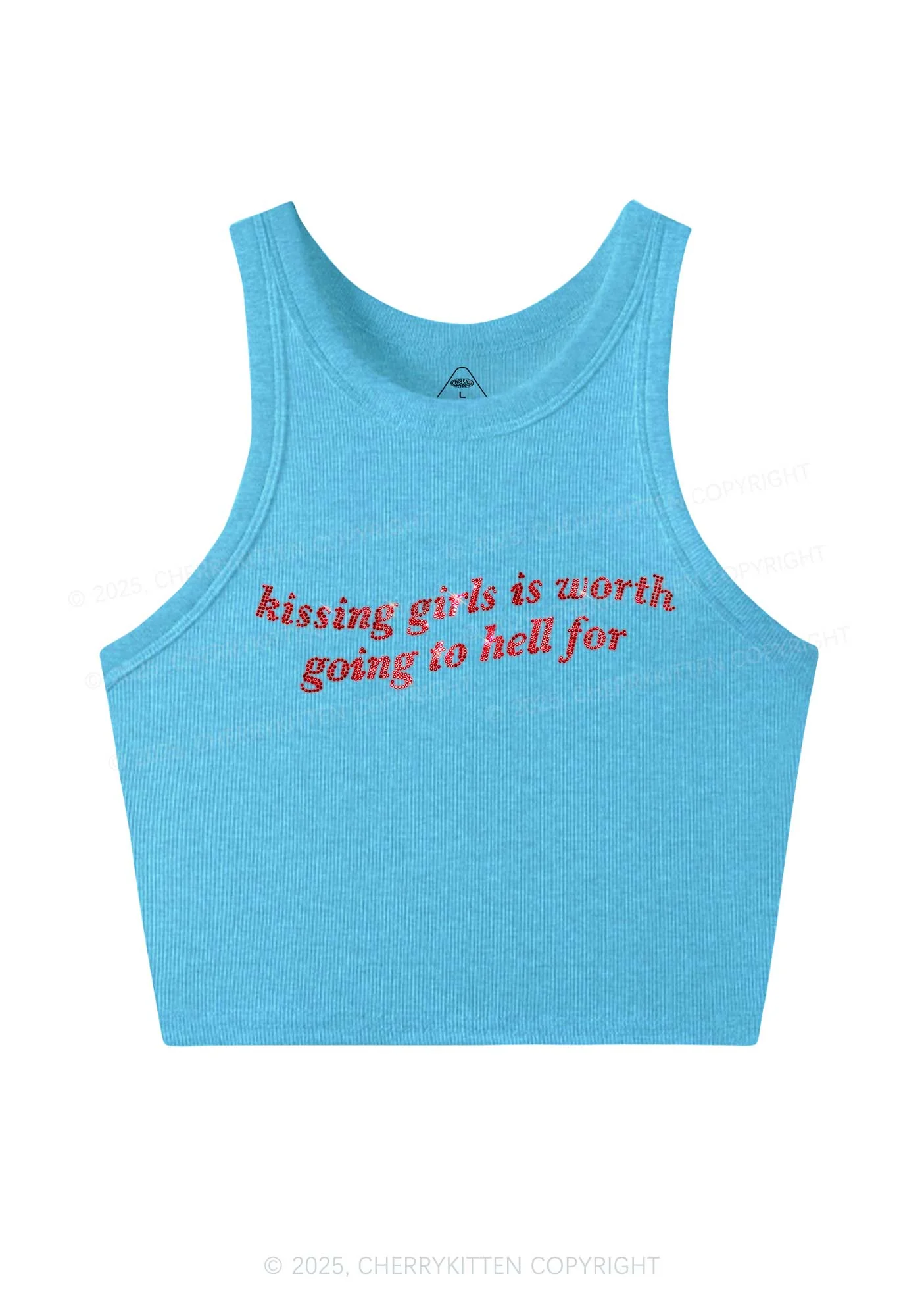 Rhinestone Kissing Girls is Worth Pride Y2K Crop Tank Top Cherrykitten - Image 5