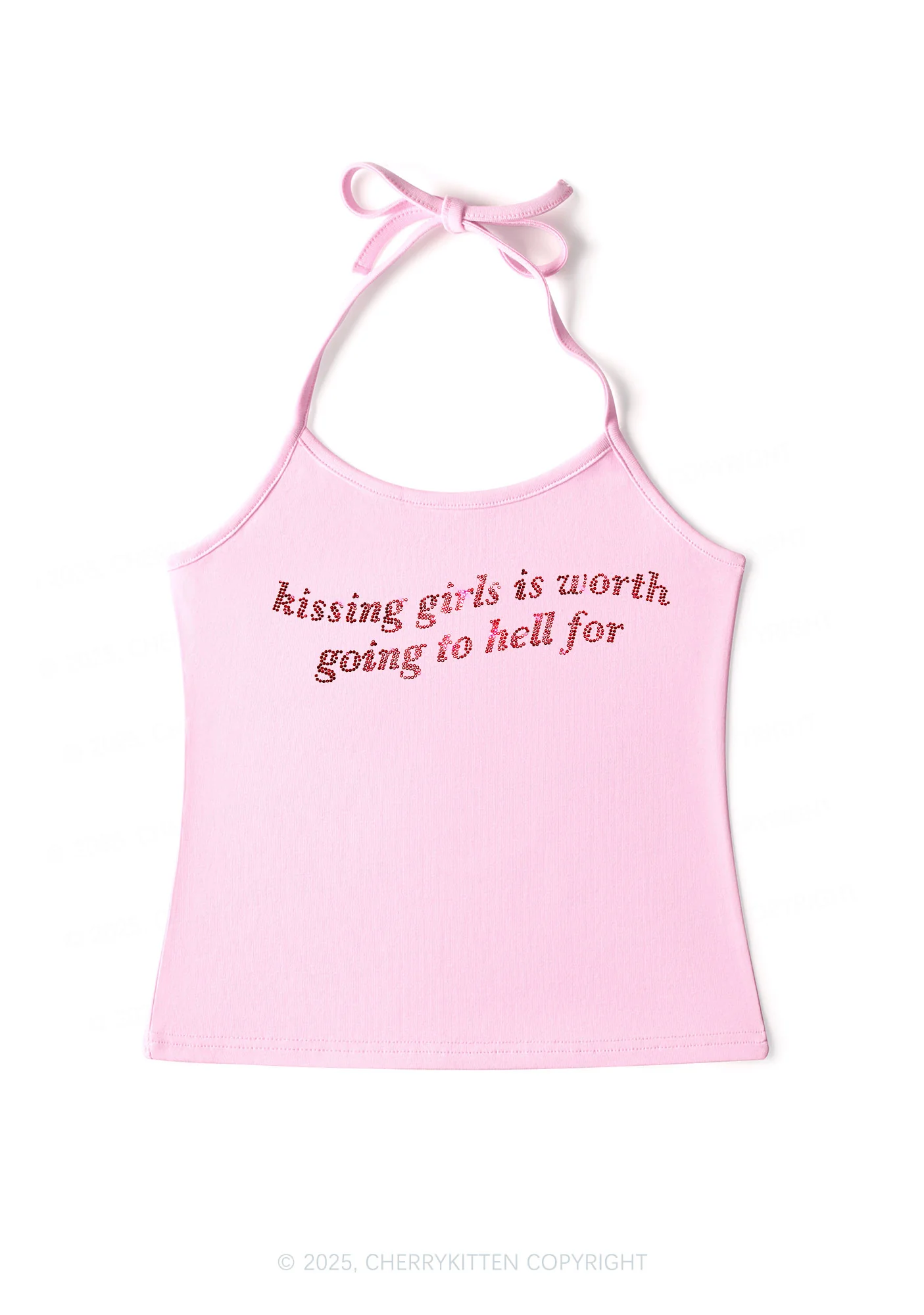 Rhinestone Kissing Girls is Worth Pride Y2K Halter Neck Cami Cherrykitten - Image 2
