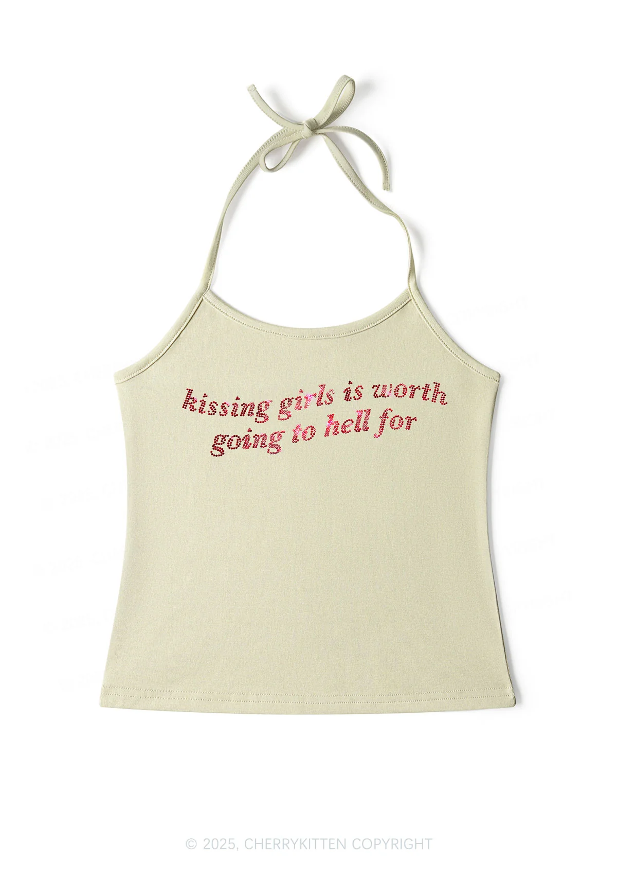 Rhinestone Kissing Girls is Worth Pride Y2K Halter Neck Cami Cherrykitten - Image 4