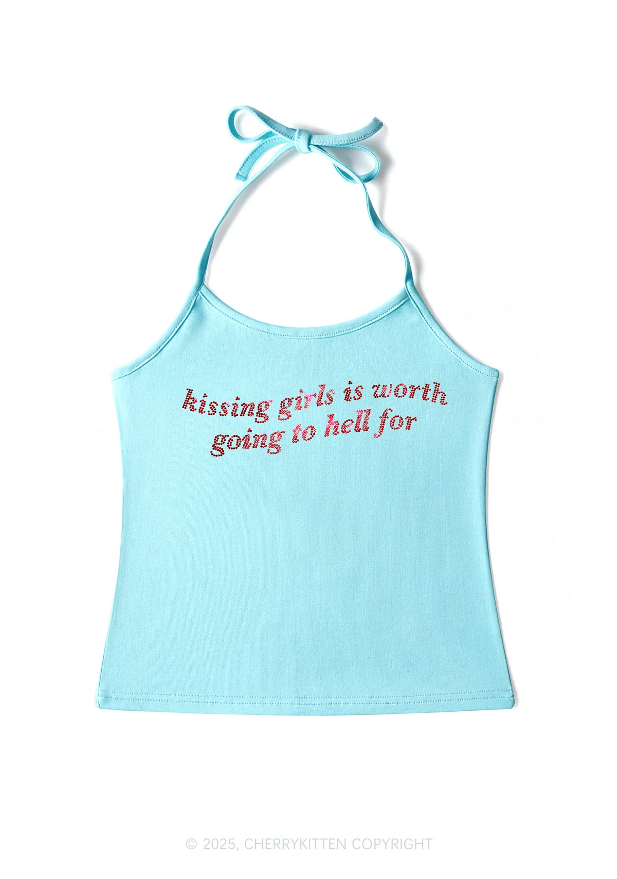 Rhinestone Kissing Girls is Worth Pride Y2K Halter Neck Cami Cherrykitten - Image 5