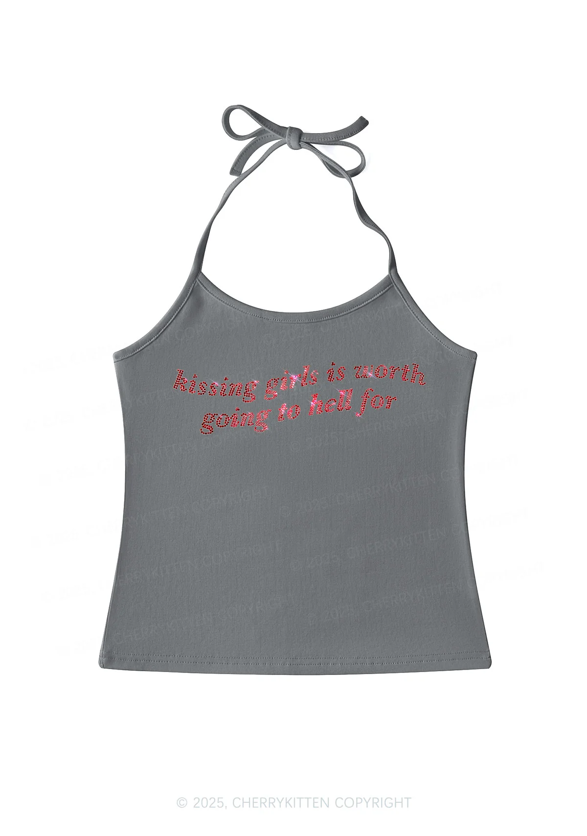 Rhinestone Kissing Girls is Worth Pride Y2K Halter Neck Cami Cherrykitten - Image 6