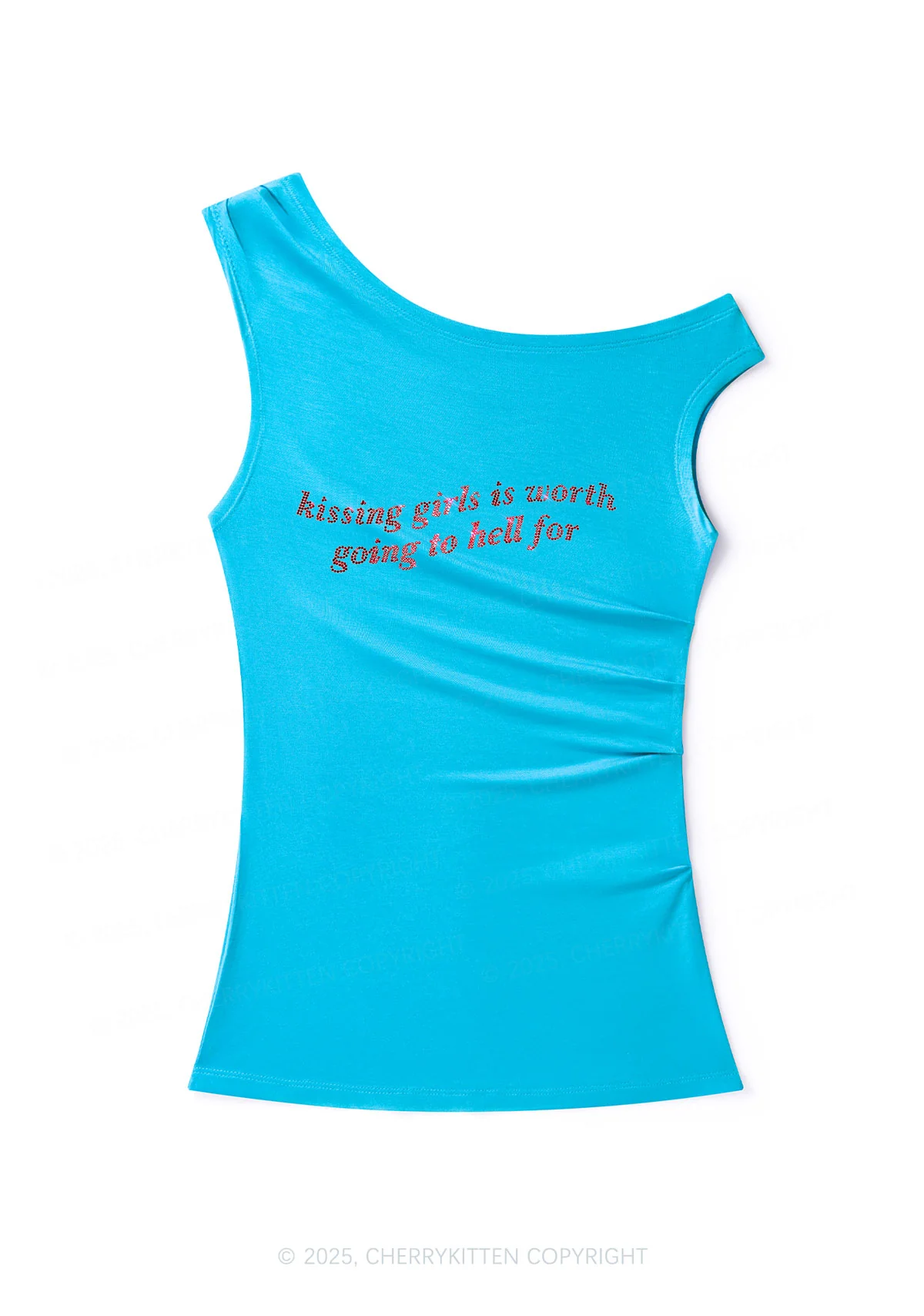 Rhinestone Kissing Girls is Worth Pride Y2K Off Shoulder Tank Top Cherrykitten - Image 2
