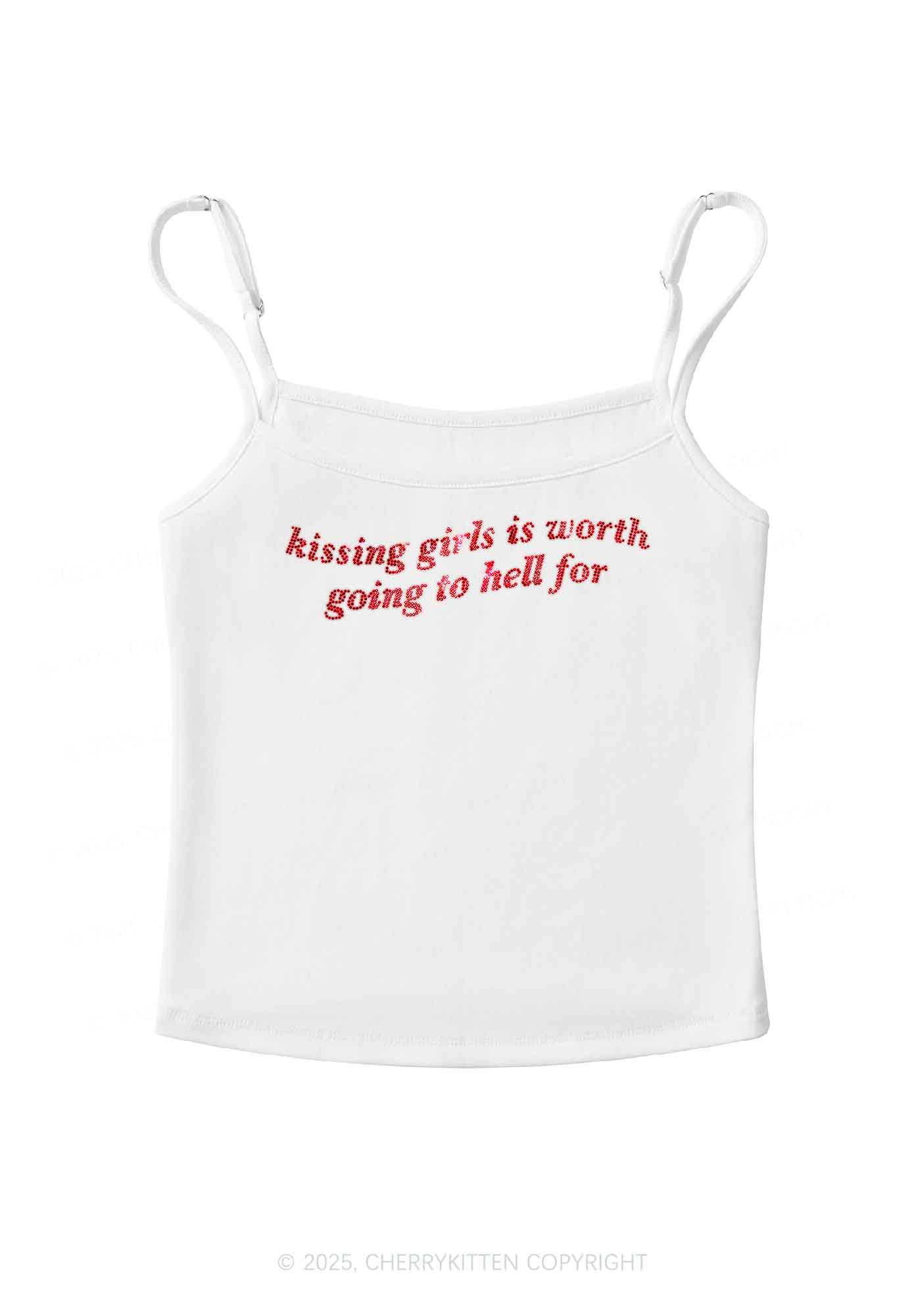Rhinestone Kissing Girls is Worth Pride Y2K Spaghetti Strap Cami Cherrykitten - Image 3