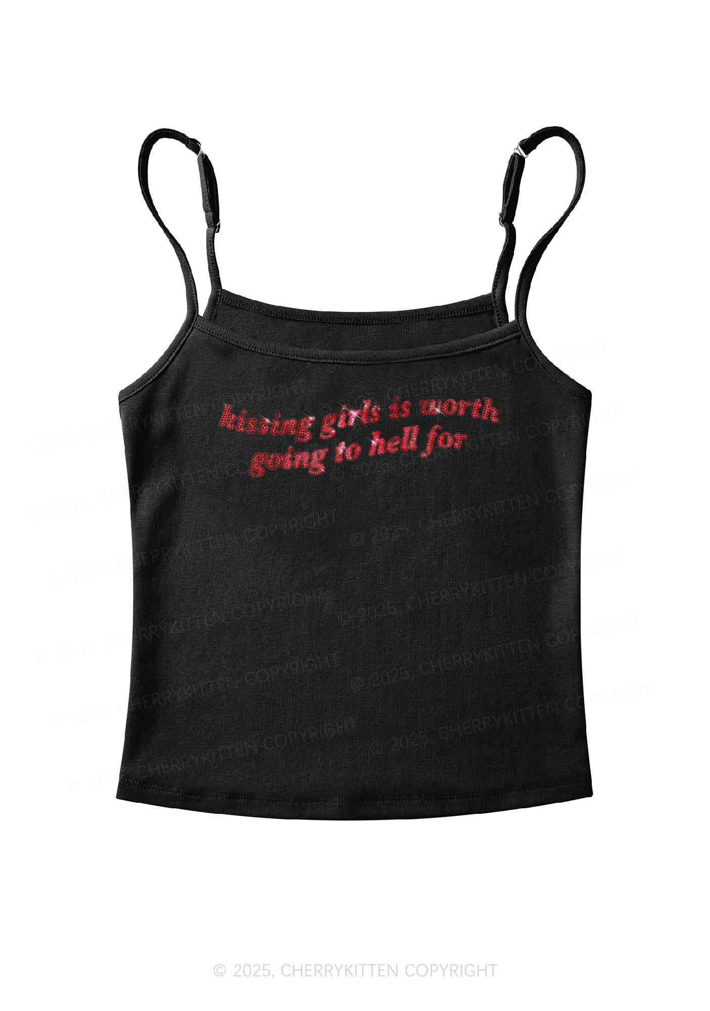 Rhinestone Kissing Girls is Worth Pride Y2K Spaghetti Strap Cami Cherrykitten - Image 4