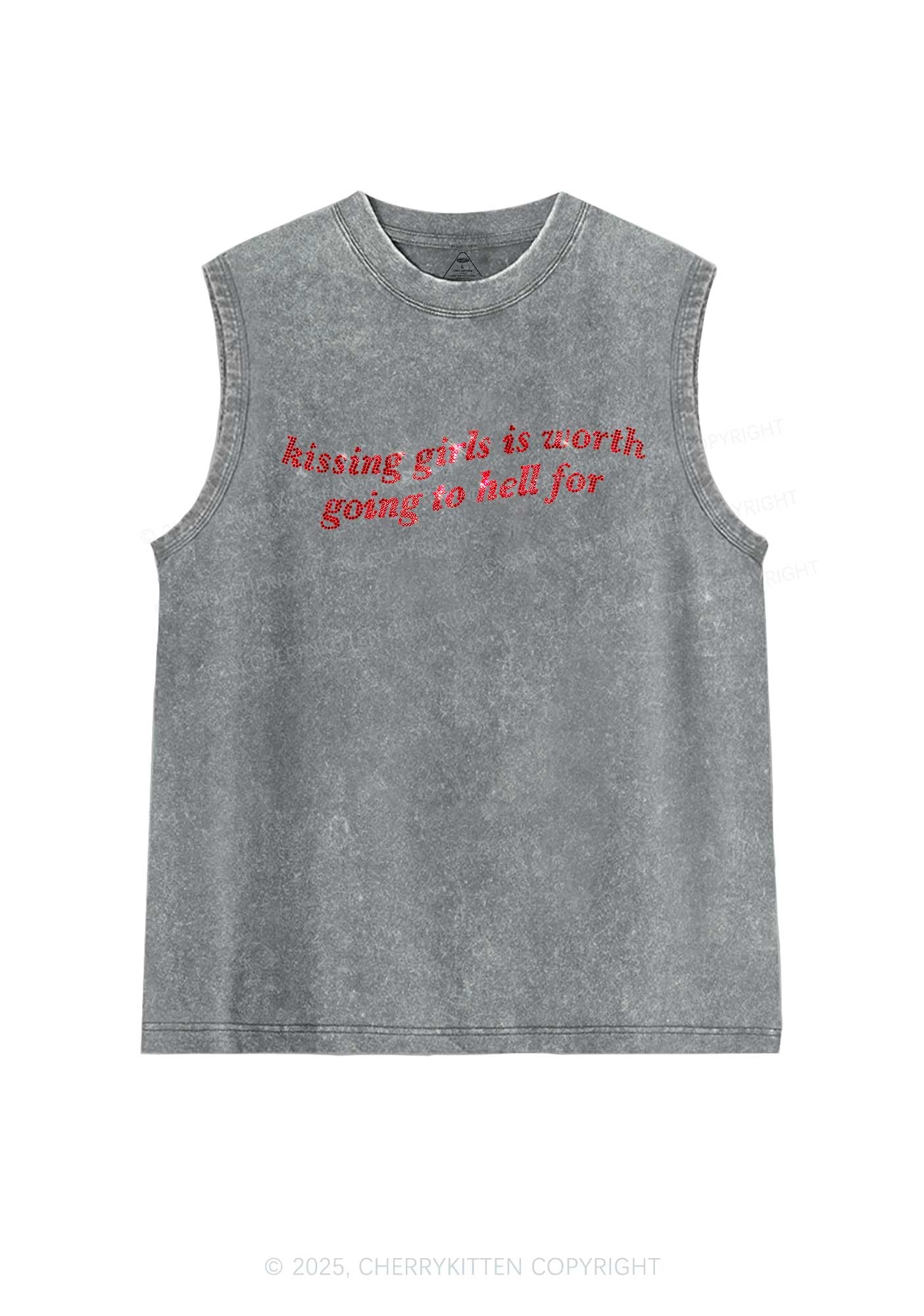 Rhinestone Kissing Girls is Worth Pride Y2K Washed Muscle Tank Cherrykitten - Image 4