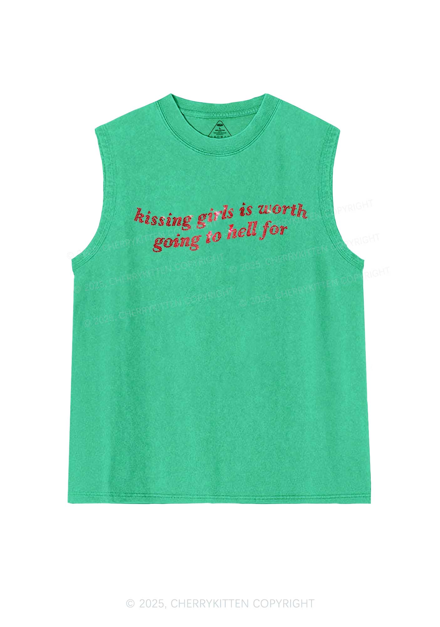 Rhinestone Kissing Girls is Worth Pride Y2K Washed Muscle Tank Cherrykitten - Image 6