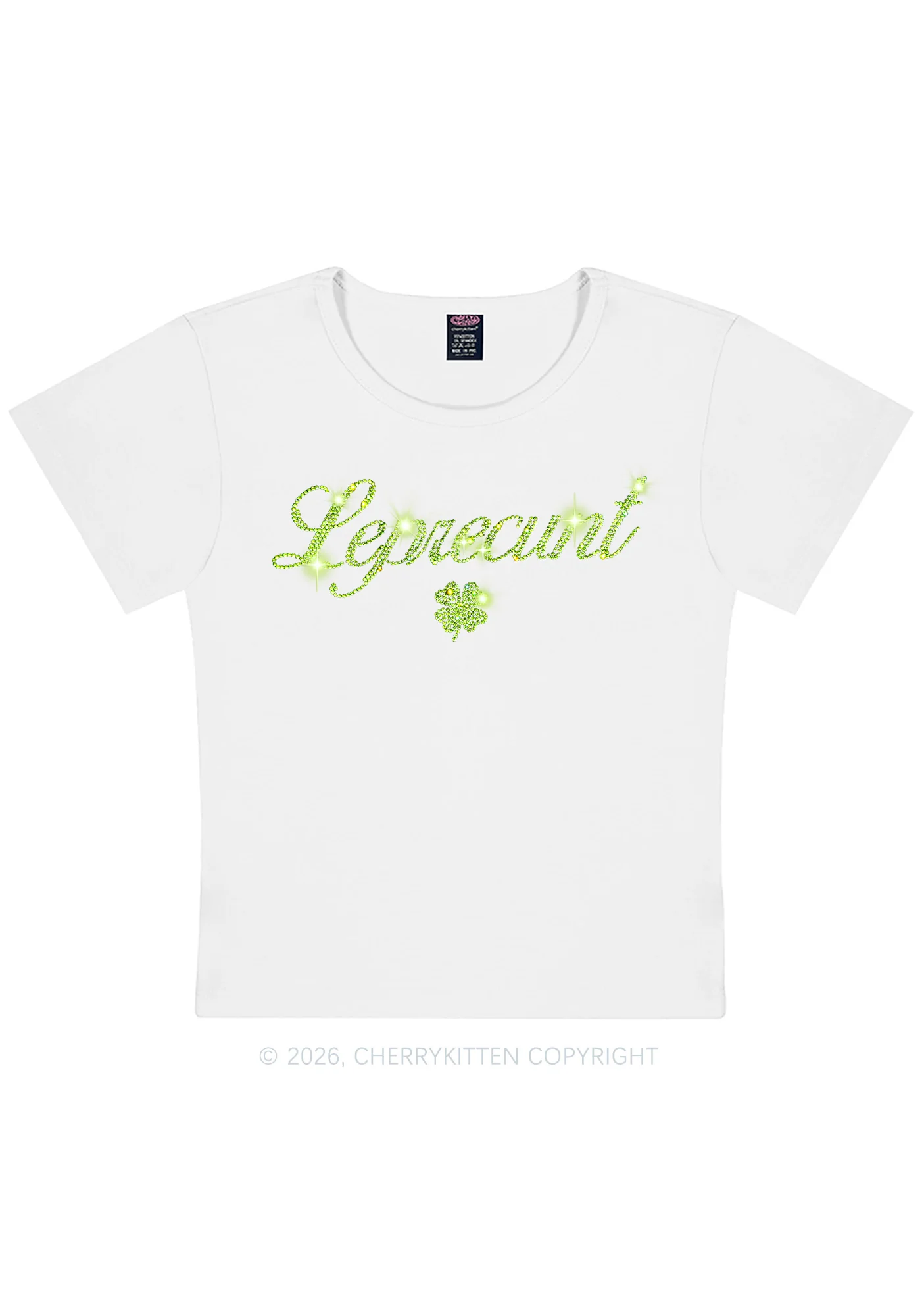 Rhinestone Leprecunt St Patricks Y2K Baby Tee Cherrykitten - Image 4