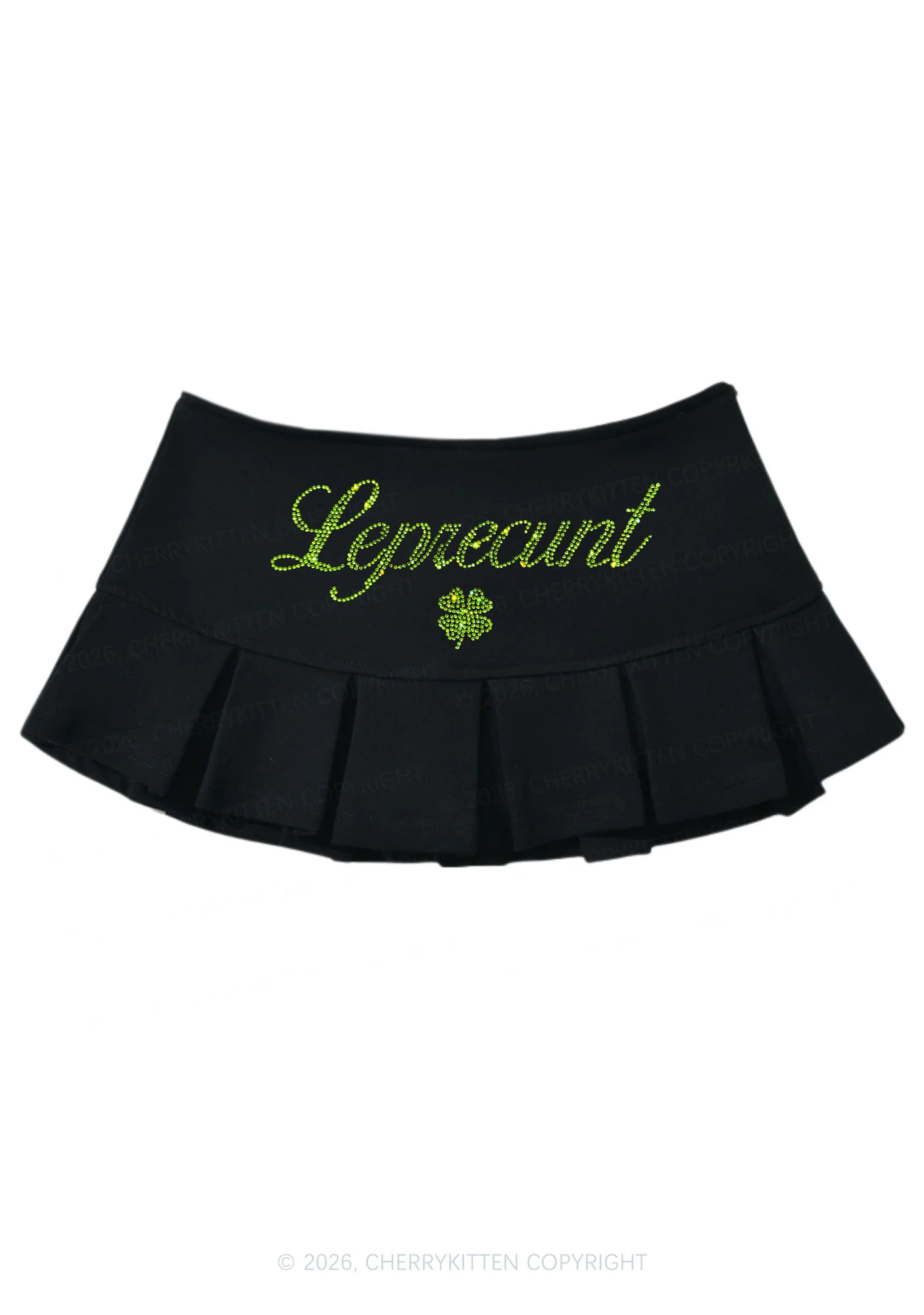 Rhinestone Leprecunt St Patricks Y2K Mini Pleated Skirts Cherrykitten - Image 2
