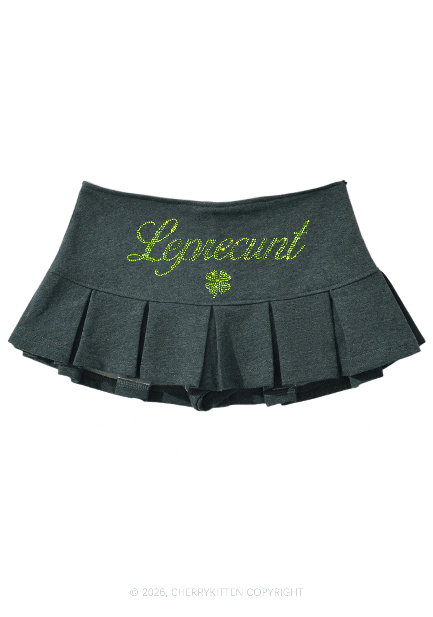 Rhinestone Leprecunt St Patricks Y2K Mini Pleated Skirts Cherrykitten - Image 3