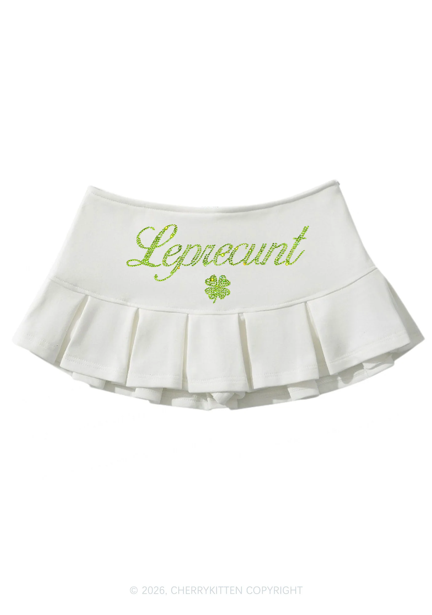 Rhinestone Leprecunt St Patricks Y2K Mini Pleated Skirts Cherrykitten - Image 4
