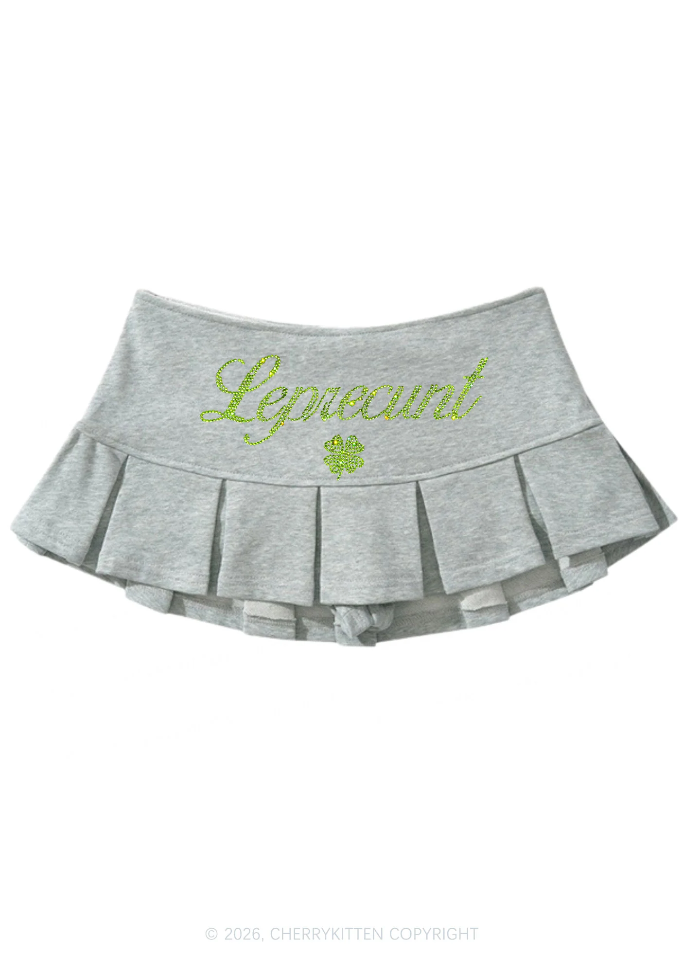 Rhinestone Leprecunt St Patricks Y2K Mini Pleated Skirts Cherrykitten - Image 5