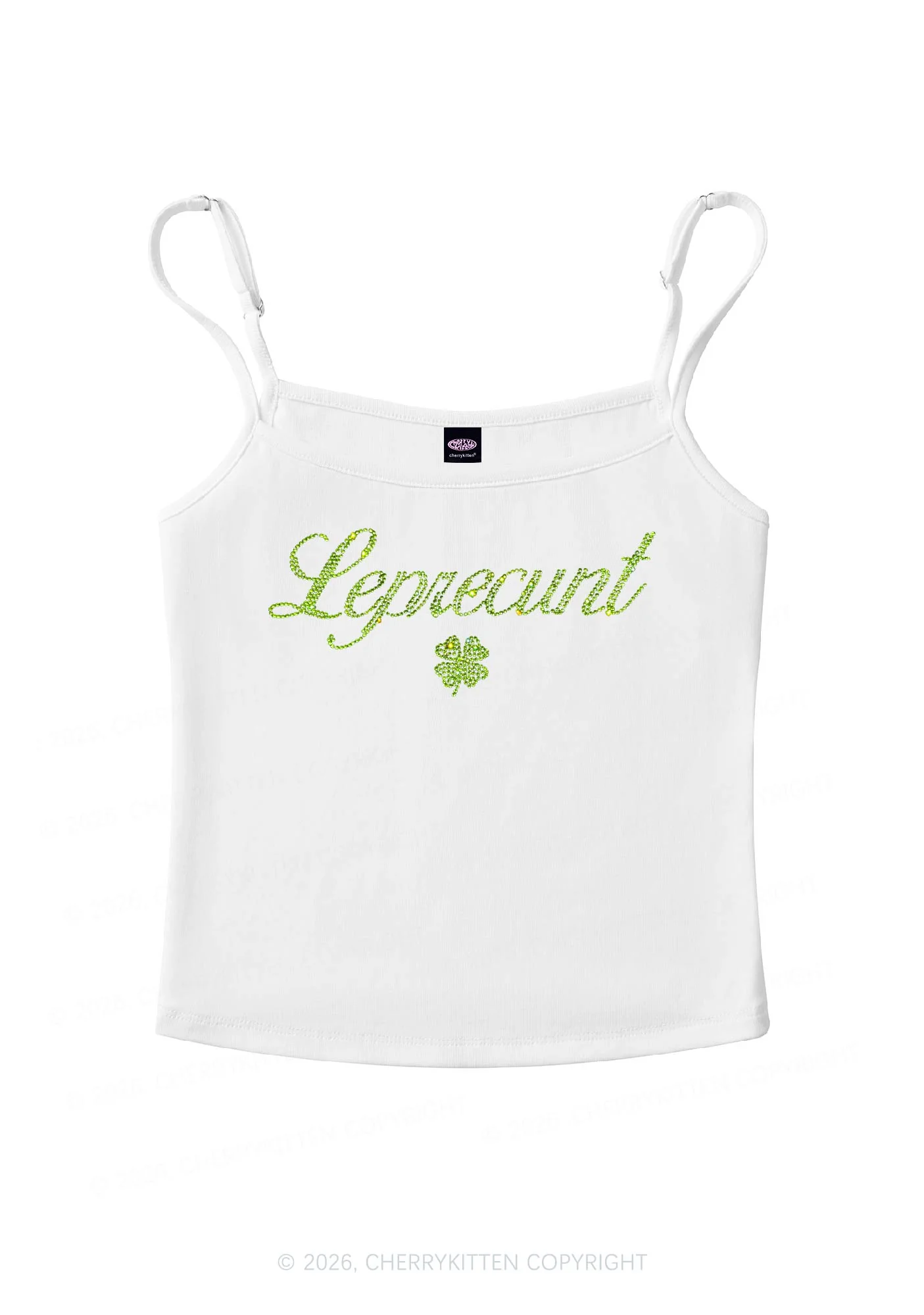 Rhinestone Leprecunt St Patricks Y2K Spaghetti Strap Cami Cherrykitten - Image 3
