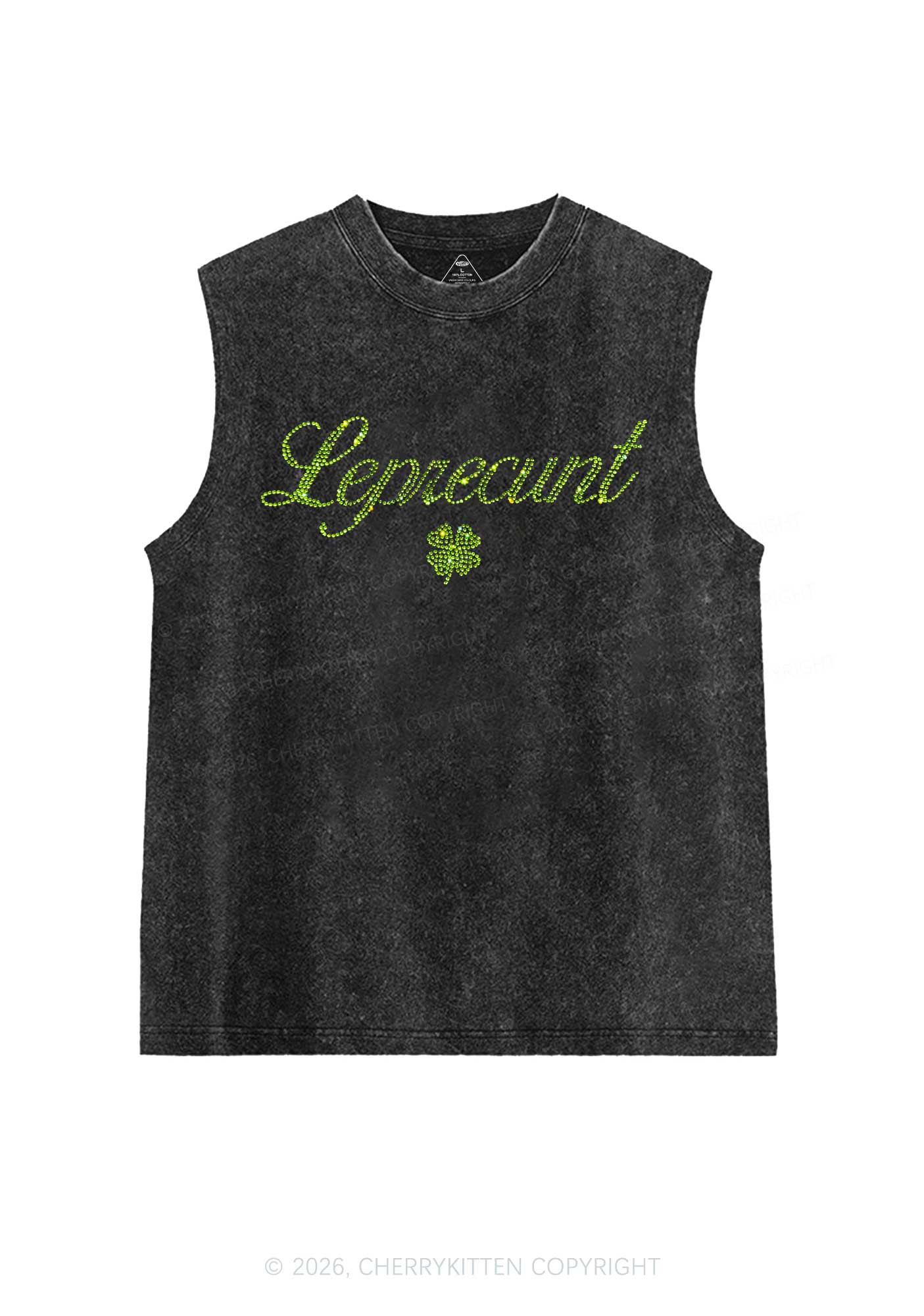 Rhinestone Leprecunt Y2K Washed Muscle Tank Cherrykitten - Image 3