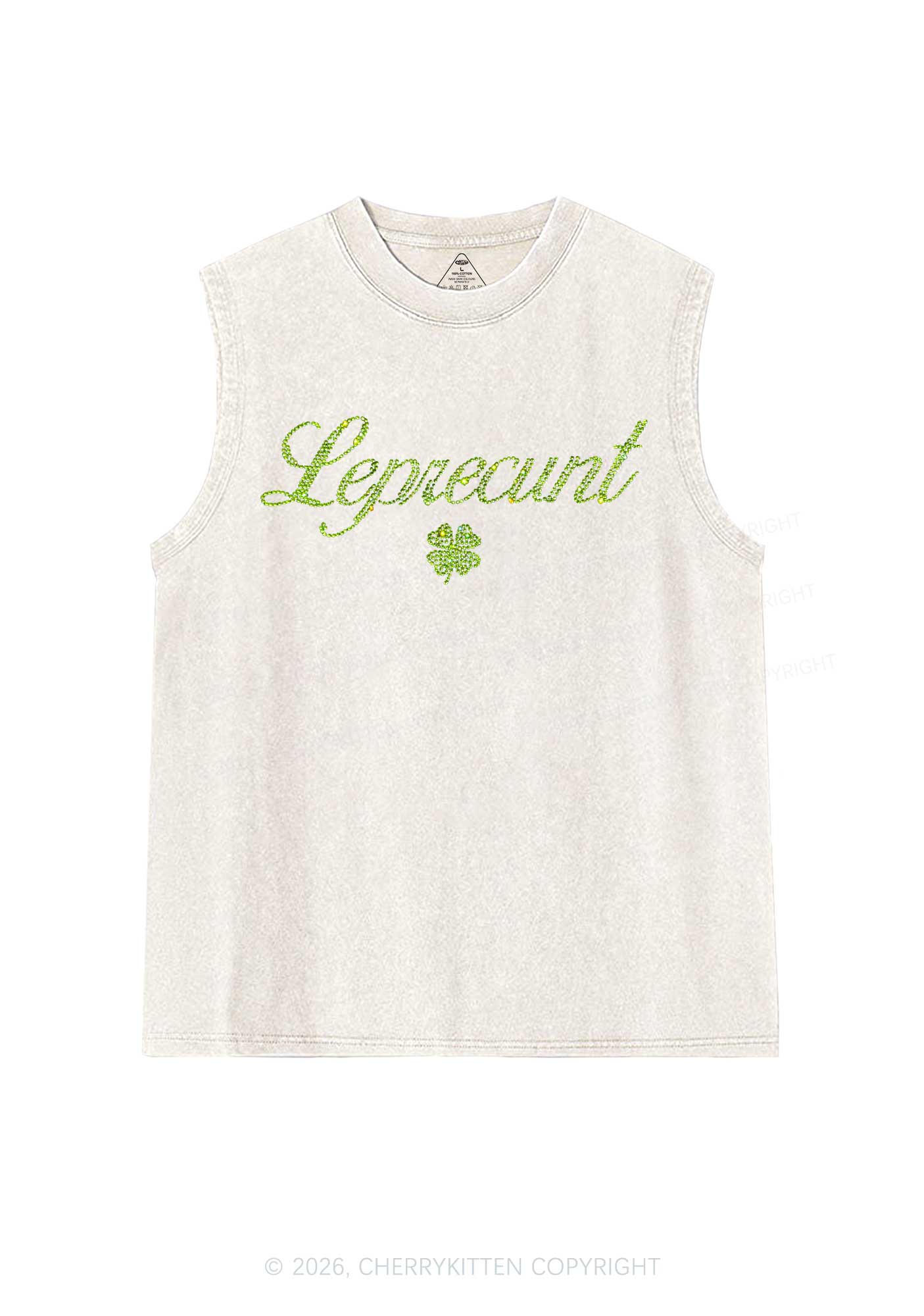 Rhinestone Leprecunt Y2K Washed Muscle Tank Cherrykitten - Image 4