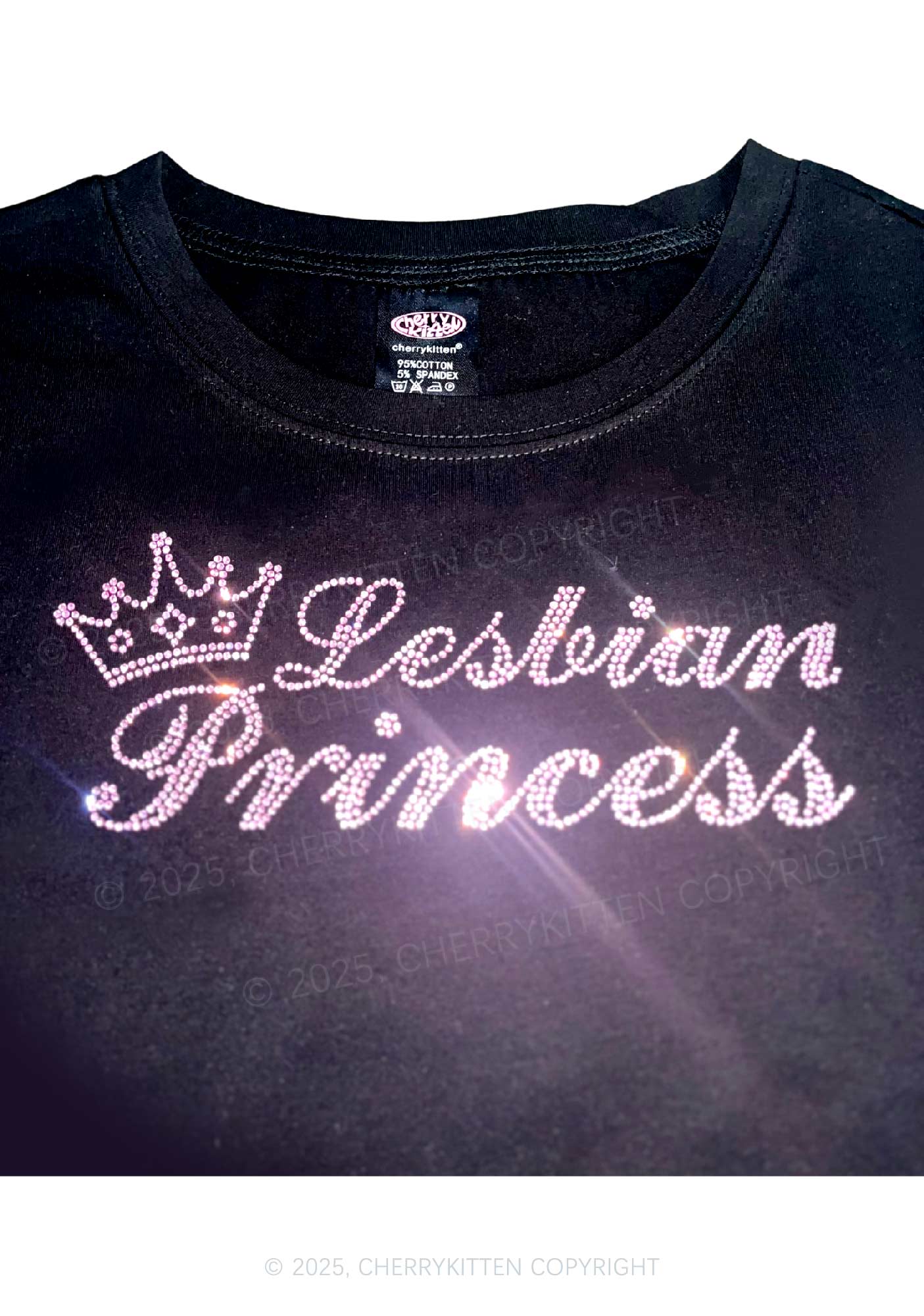 Rhinestone Lesbian Princess Pride Y2K Baby Tee Cherrykitten - Image 2