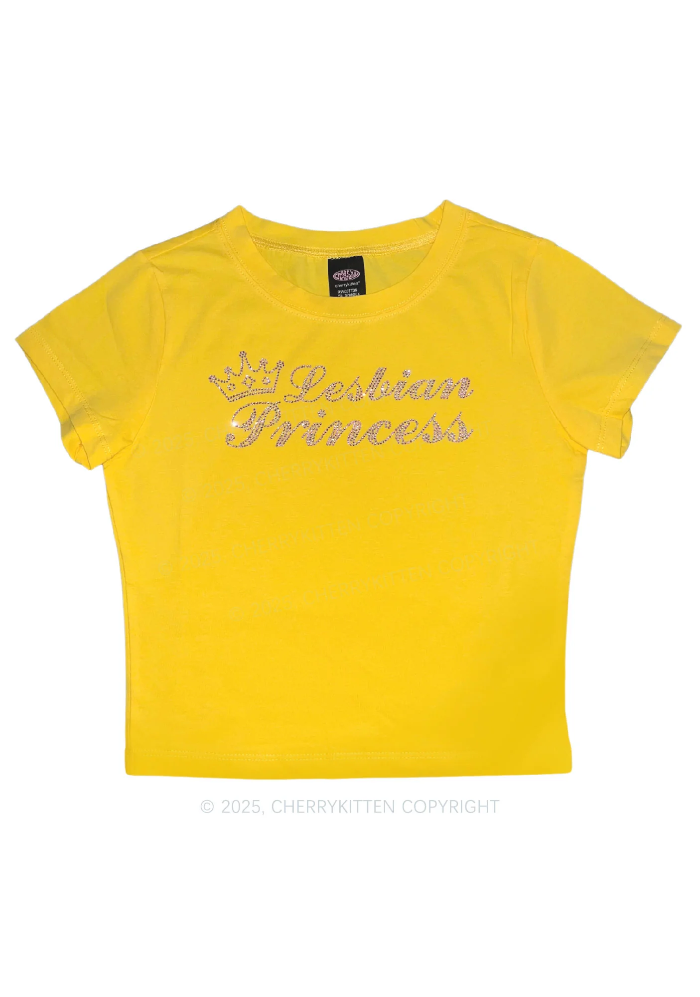 Rhinestone Lesbian Princess Pride Y2K Baby Tee Cherrykitten - Image 3