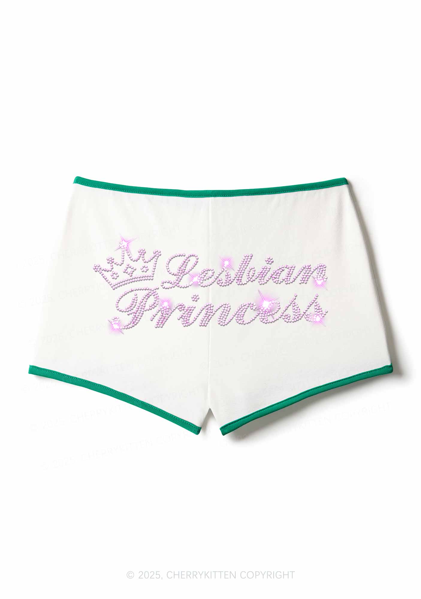 Rhinestone Lesbian Princess Pride Y2K Booty Shorts Cherrykitten - Image 4