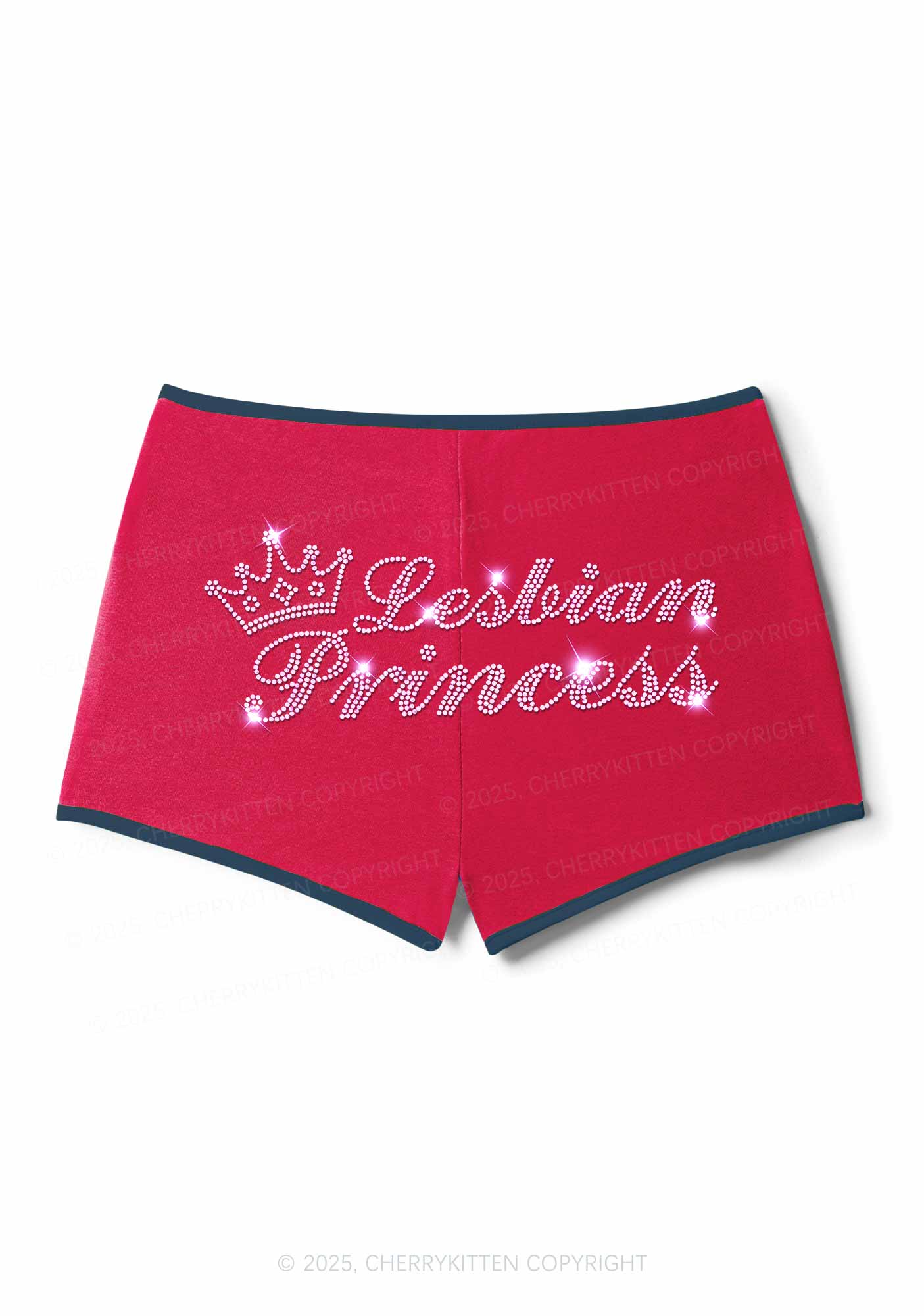 Rhinestone Lesbian Princess Pride Y2K Booty Shorts Cherrykitten - Image 5