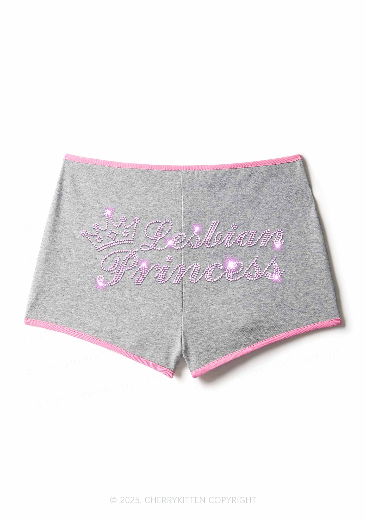 Rhinestone Lesbian Princess Pride Y2K Booty Shorts Cherrykitten - Image 6