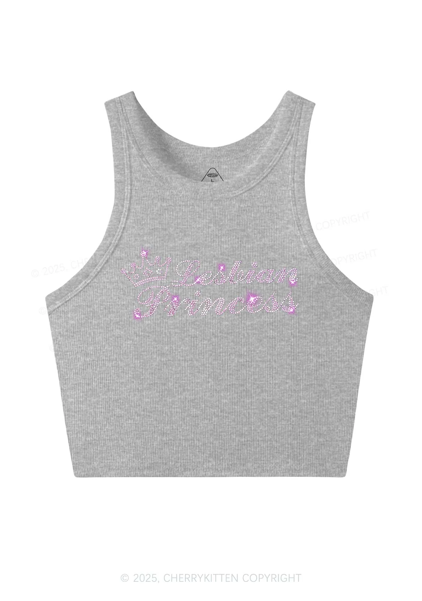 Rhinestone Lesbian Princess Pride Y2K Crop Tank Top Cherrykitten - Image 5