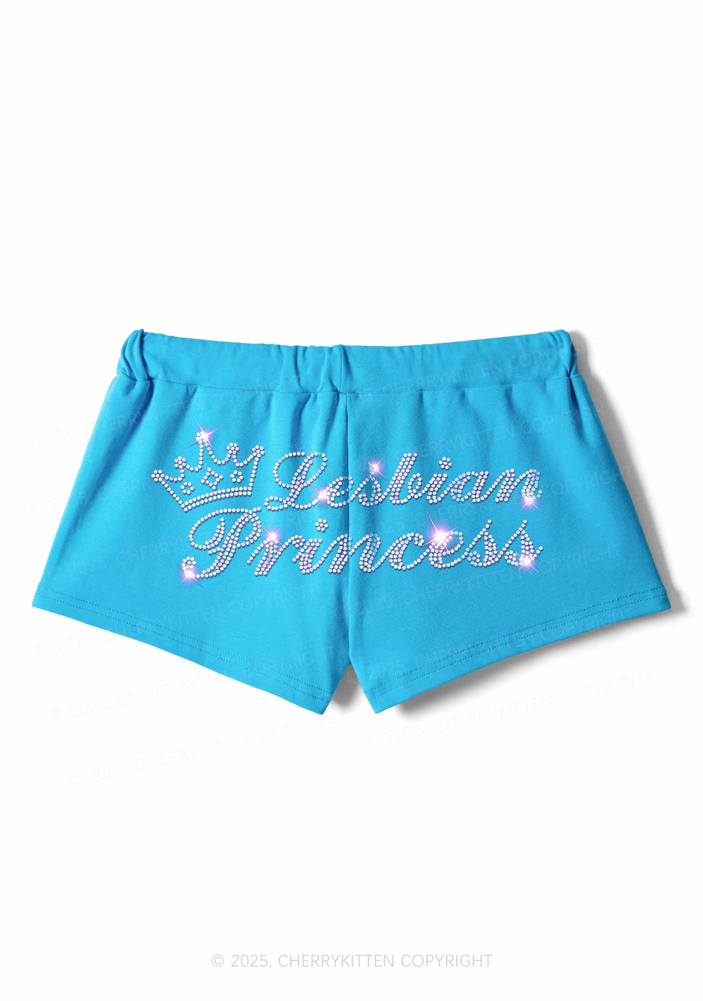 Rhinestone Lesbian Princess Pride Y2K Drawstring Mini Shorts Cherrykitten - Image 3