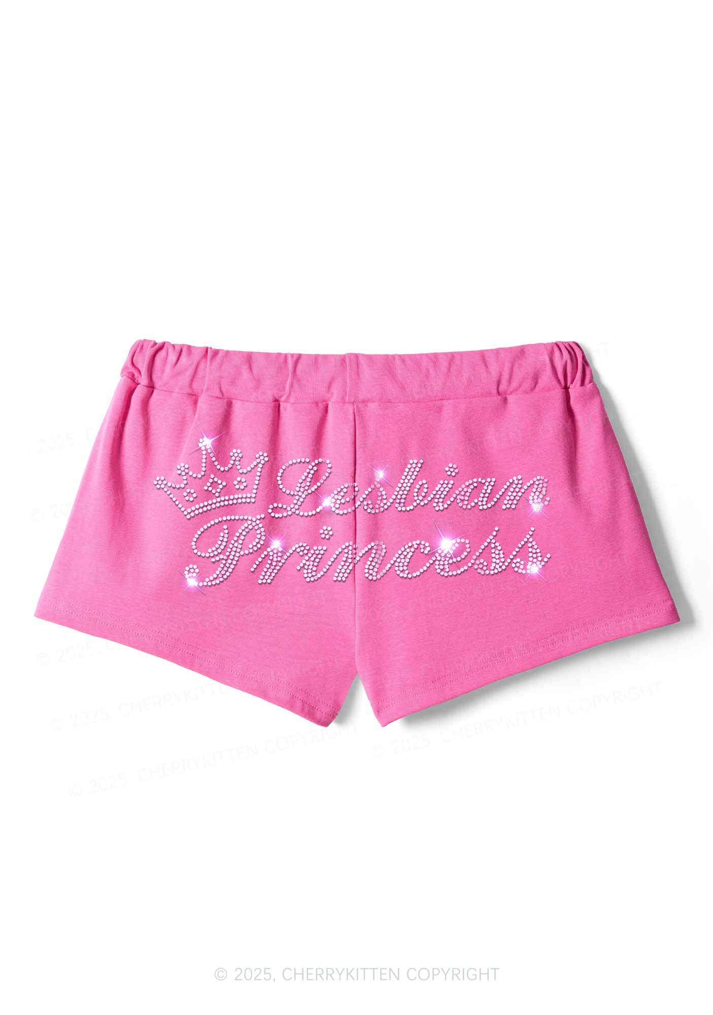 Rhinestone Lesbian Princess Pride Y2K Drawstring Mini Shorts Cherrykitten - Image 4