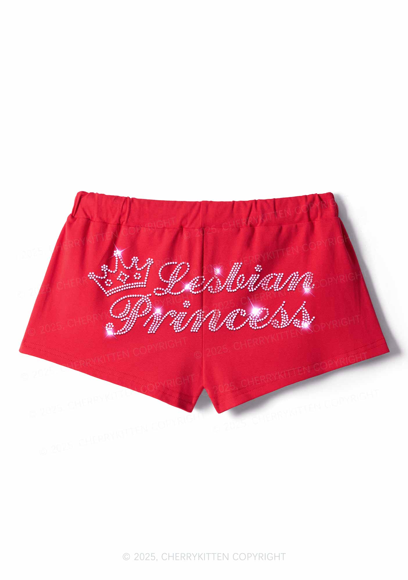 Rhinestone Lesbian Princess Pride Y2K Drawstring Mini Shorts Cherrykitten - Image 6